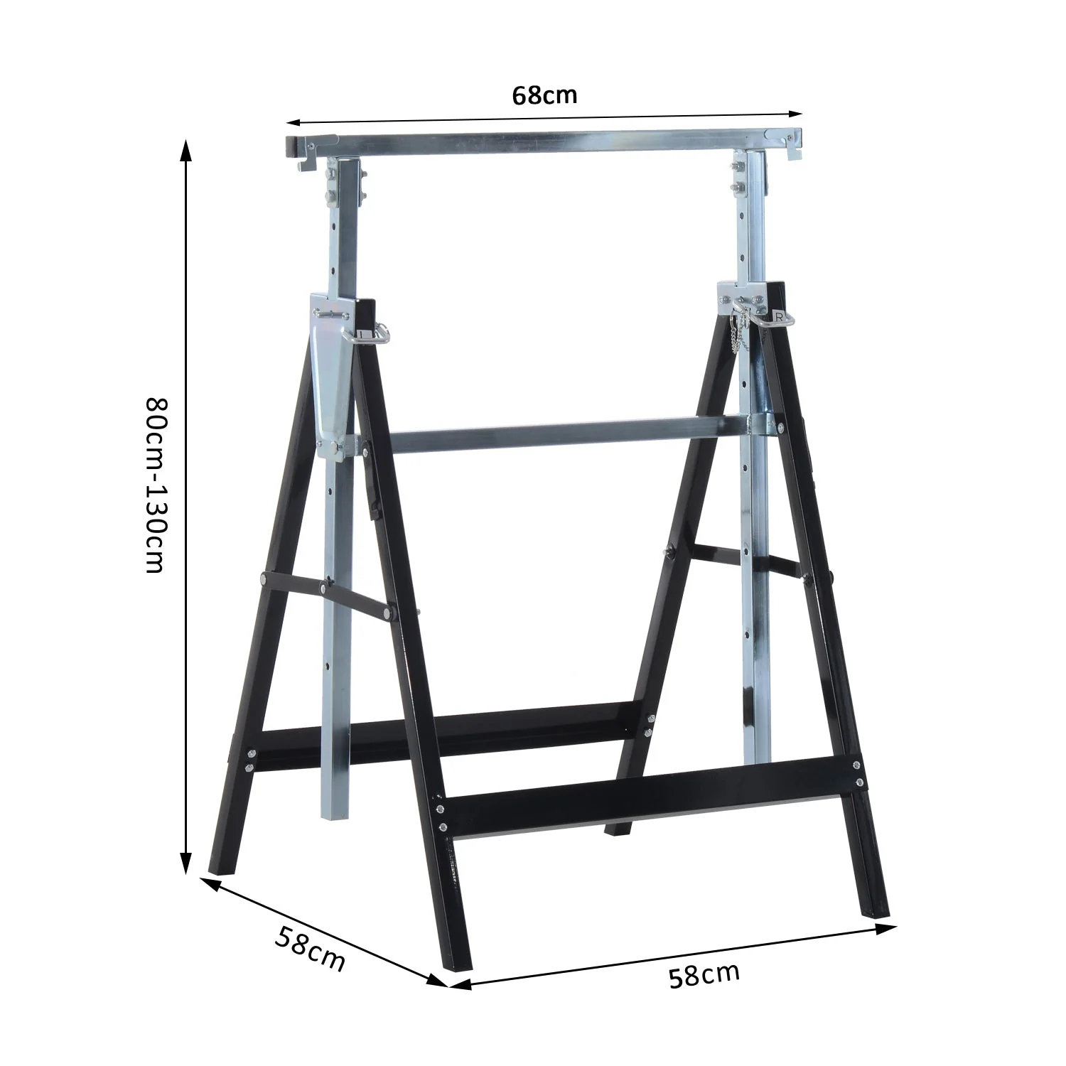 Homcom Set of 2 Adjustable Telescopic Builders Trestle DIY Steel Work Bench Carpenter Folding Saw Horse Tools Black - Image 2