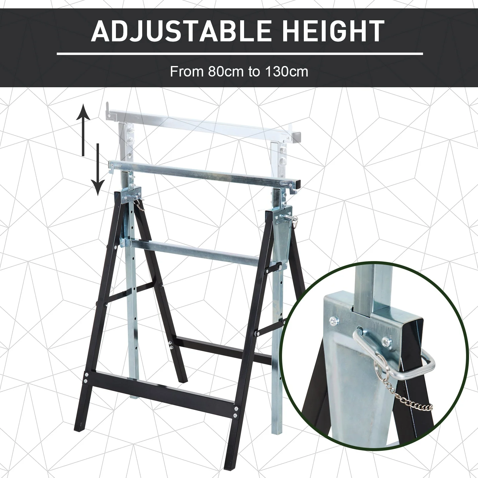 Homcom Set of 2 Adjustable Telescopic Builders Trestle DIY Steel Work Bench Carpenter Folding Saw Horse Tools Black - Image 3