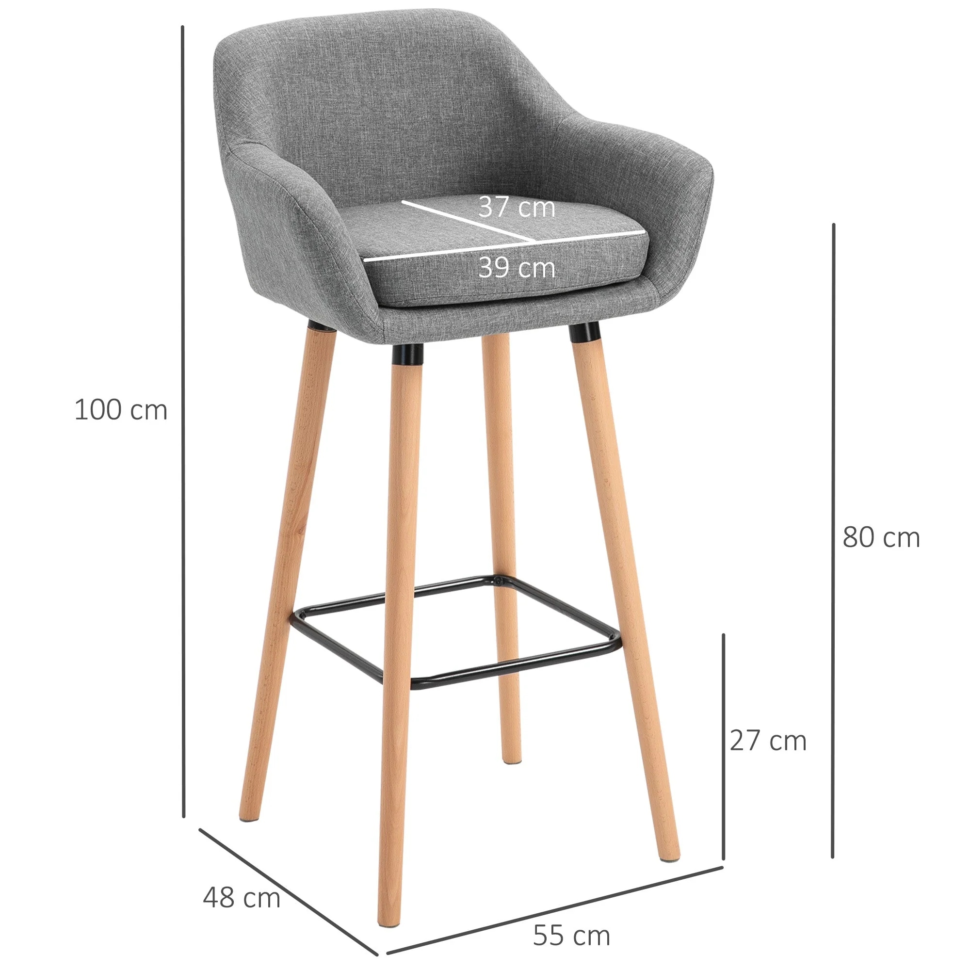 Homcom Set Of 2 Bar Stools Modern Upholstered Seat Bar Chairs W/ Metal Frame - Image 3