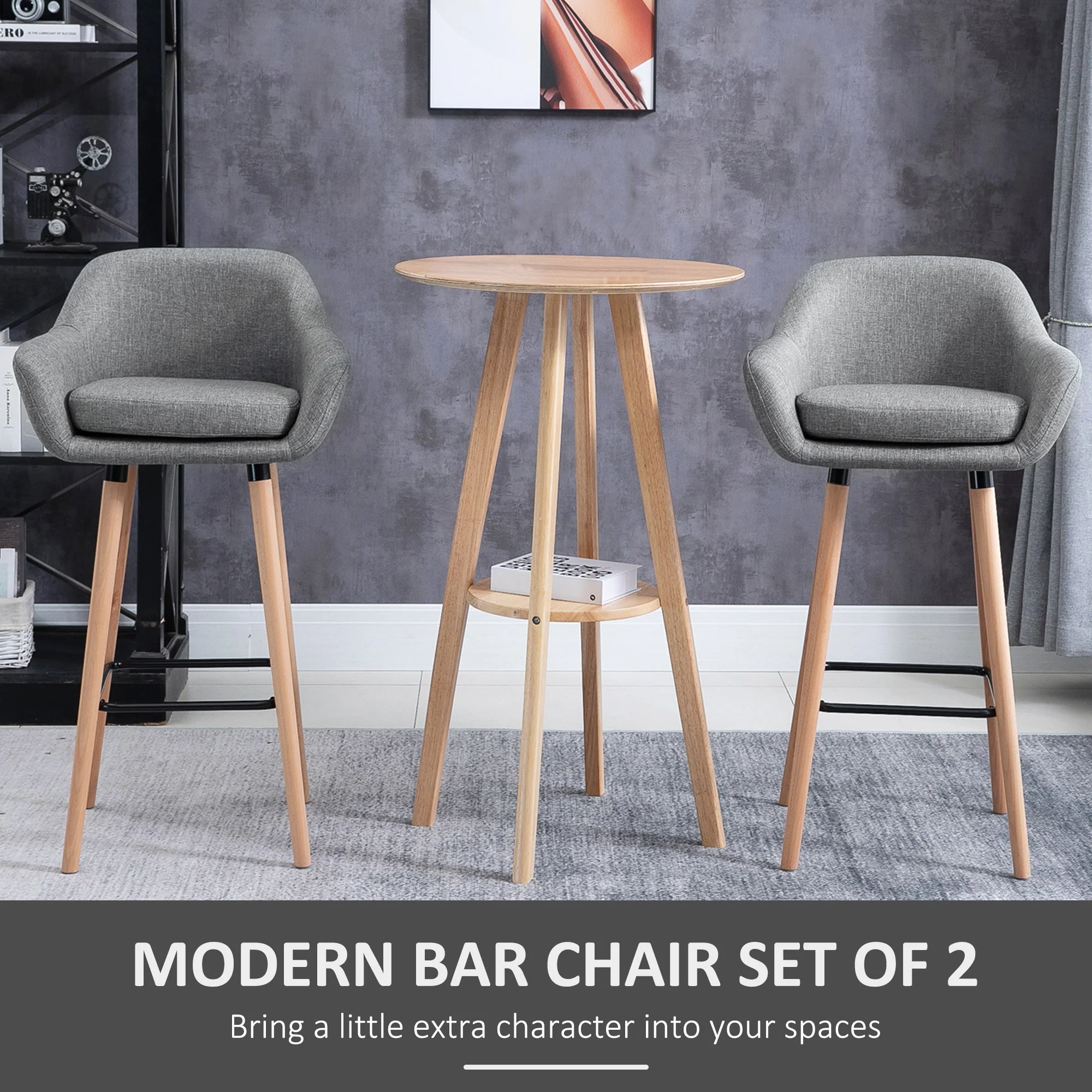 Homcom Set Of 2 Bar Stools Modern Upholstered Seat Bar Chairs W/ Metal Frame - Image 4