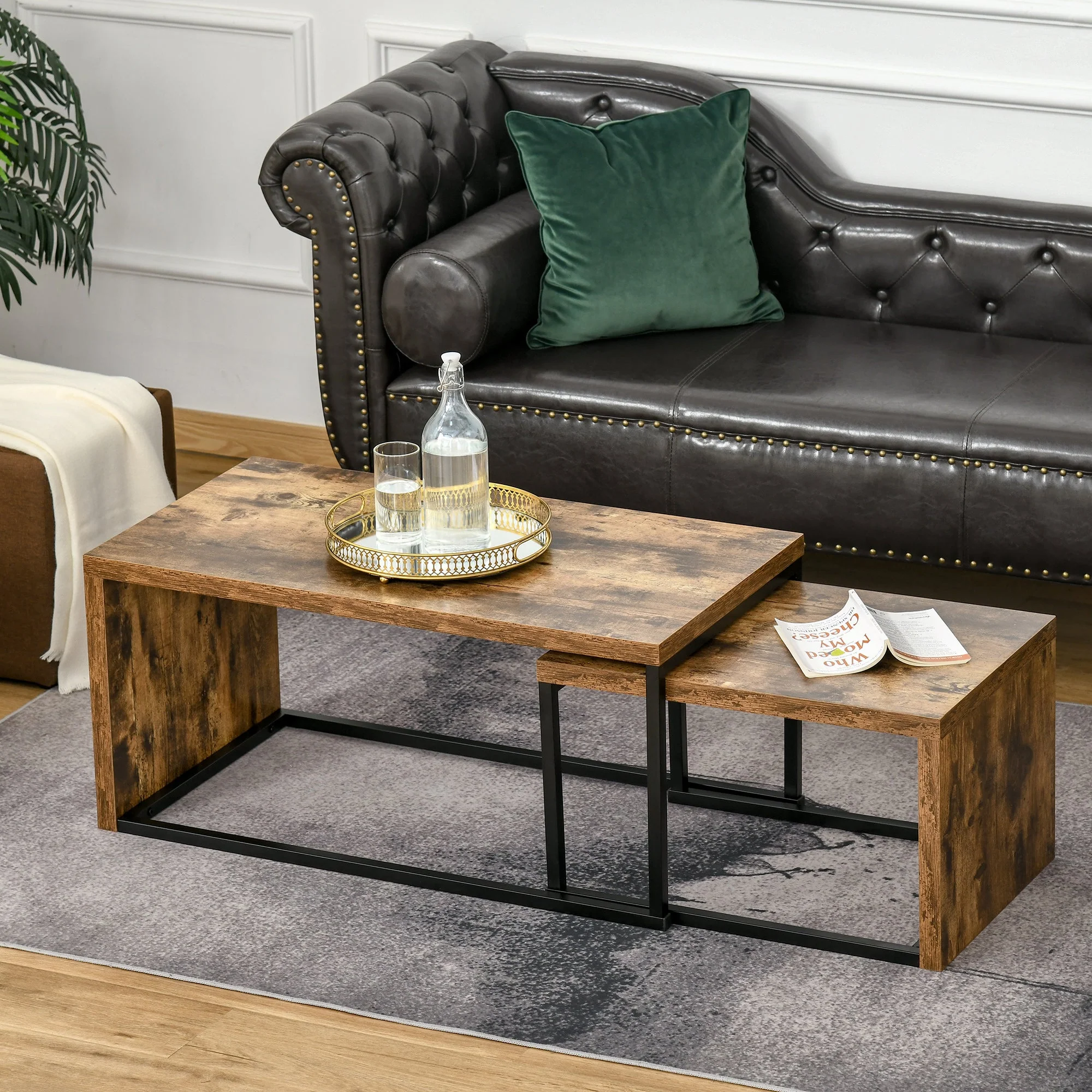 Homcom Set Of 2 Coffee Tables Industrial Style Tea Table - Image 2
