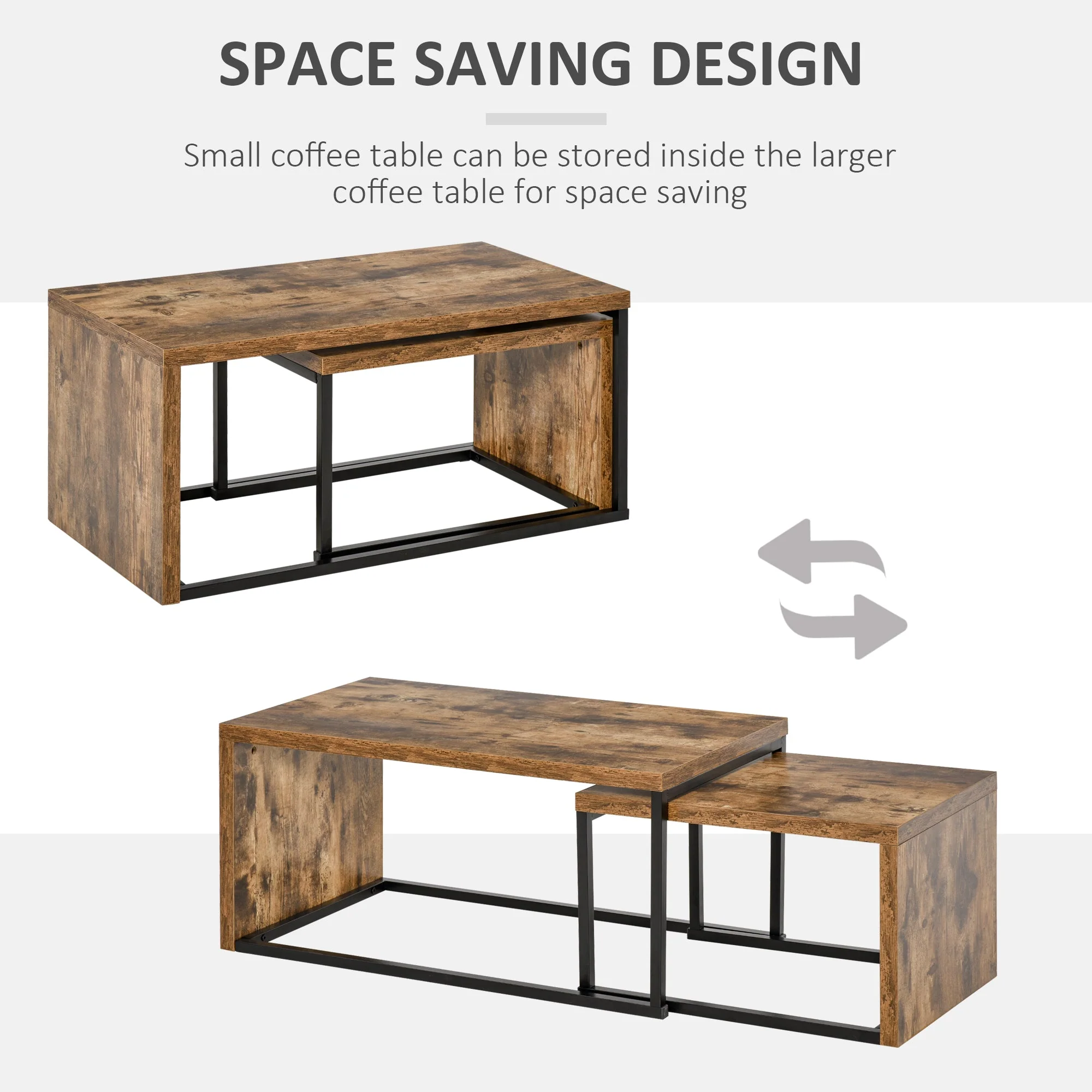 Homcom Set Of 2 Coffee Tables Industrial Style Tea Table - Image 5