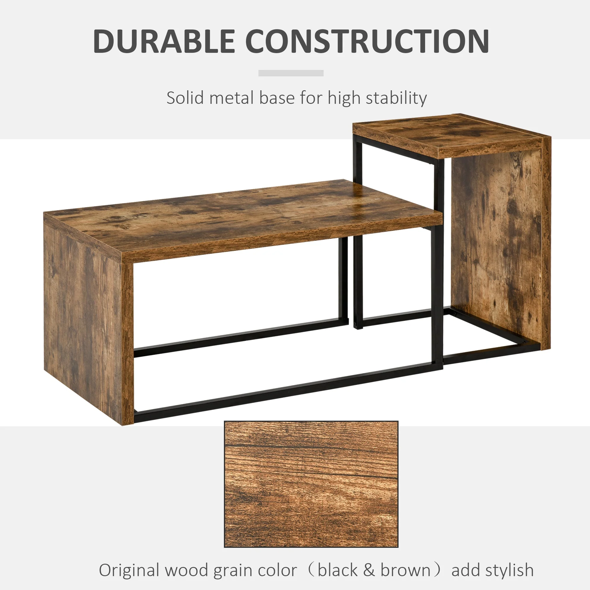 Homcom Set Of 2 Coffee Tables Industrial Style Tea Table - Image 6