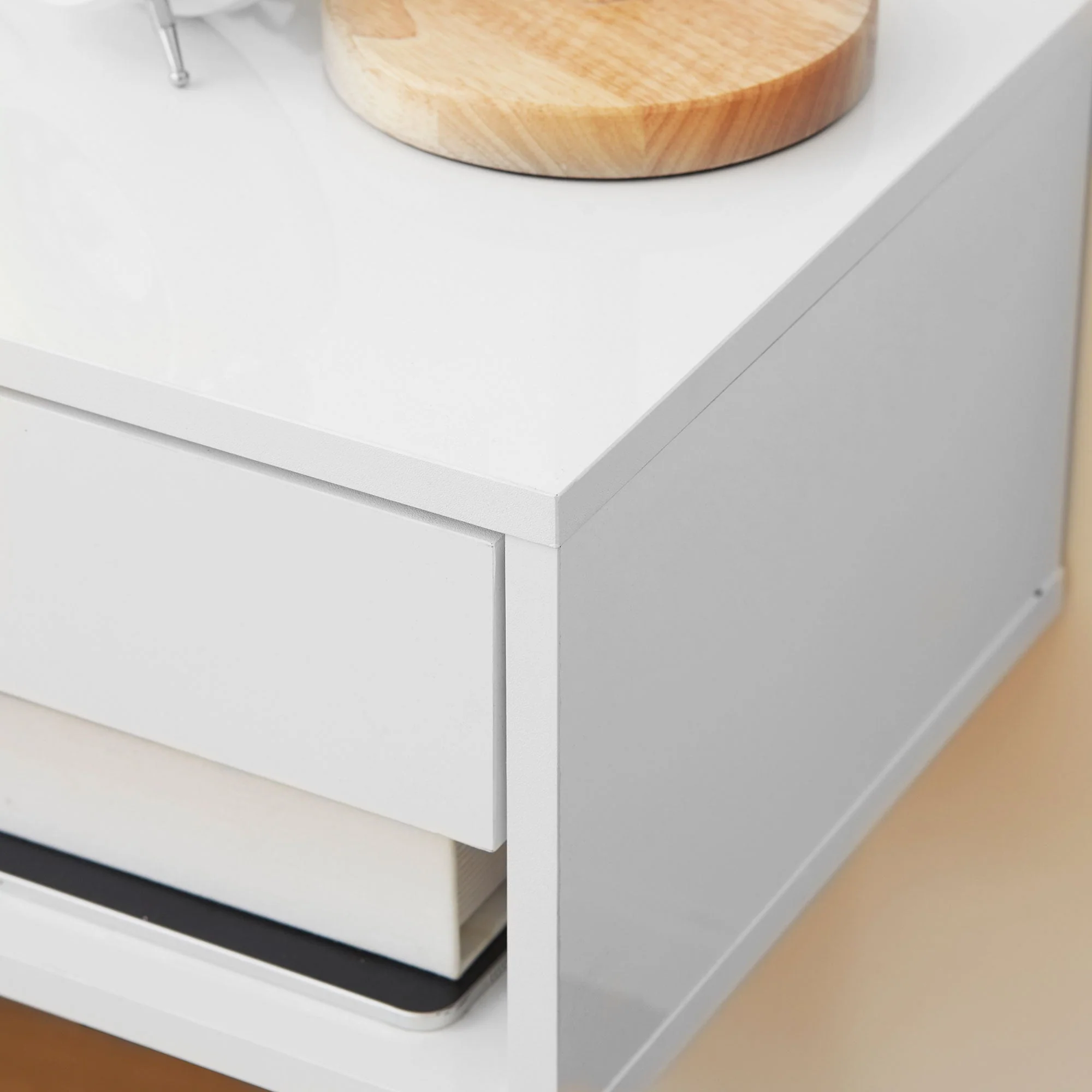 Homcom Set of Two Floating Bedside Tables - High Gloss White - Image 8