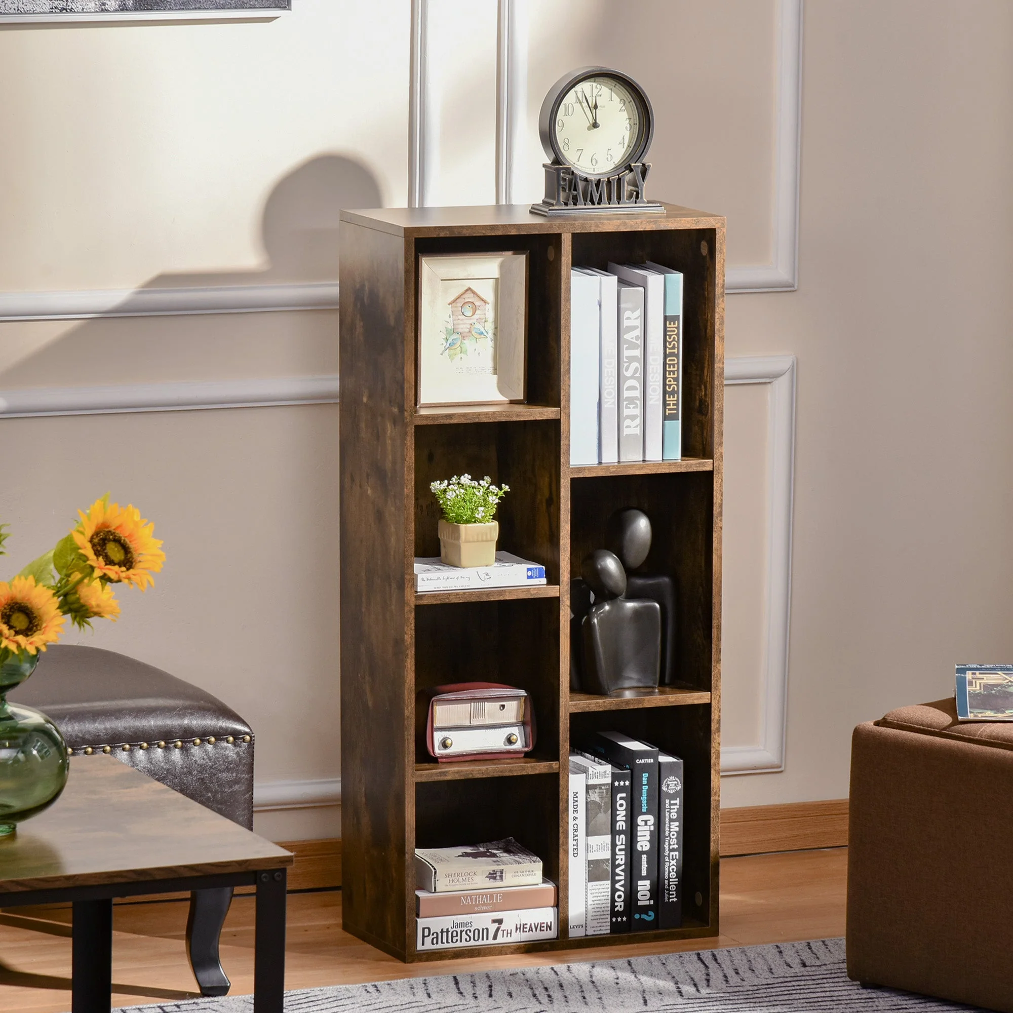 Homcom Seven-Compartment Bookcase - Wood-Effect - Image 2