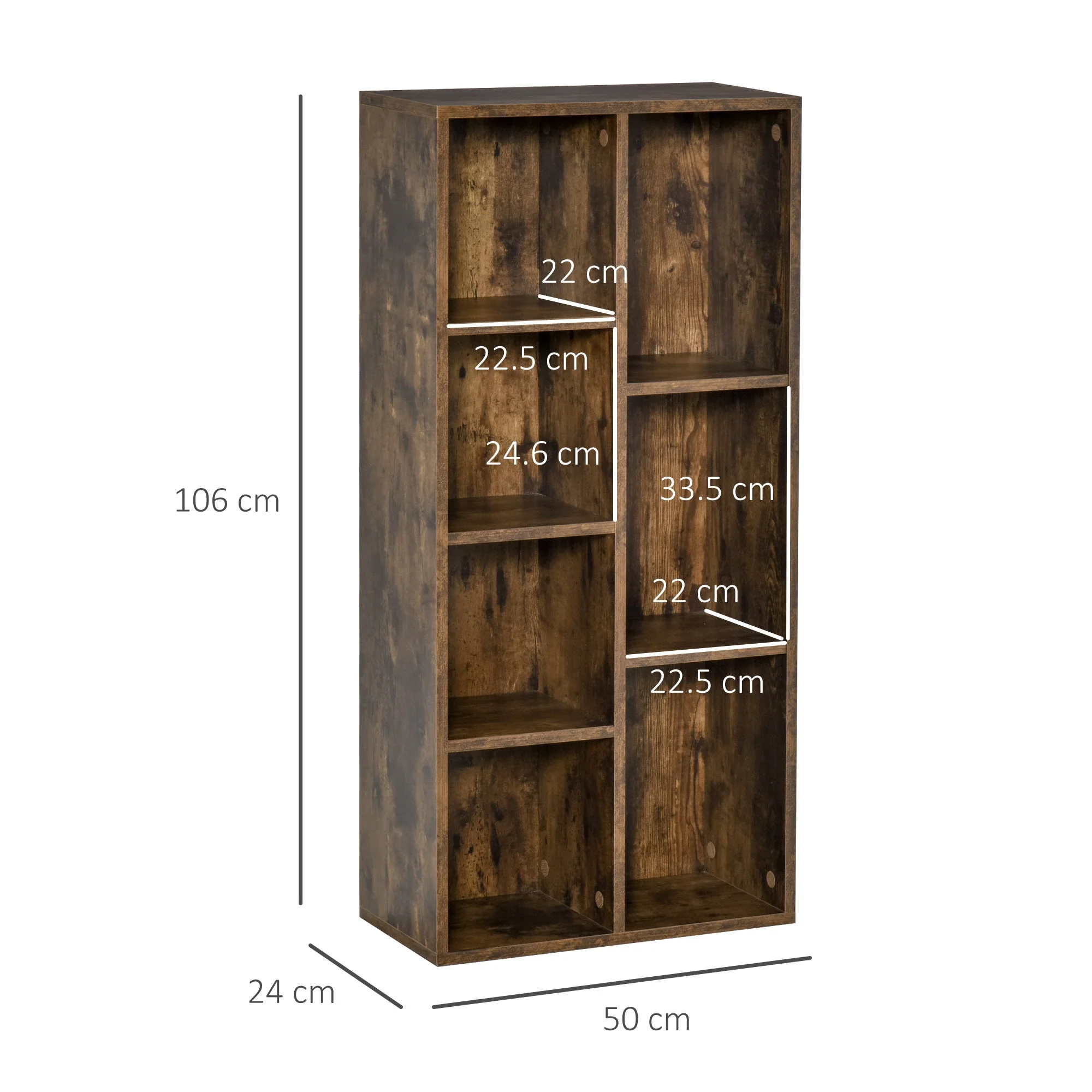 Homcom Seven-Compartment Bookcase - Wood-Effect - Image 3