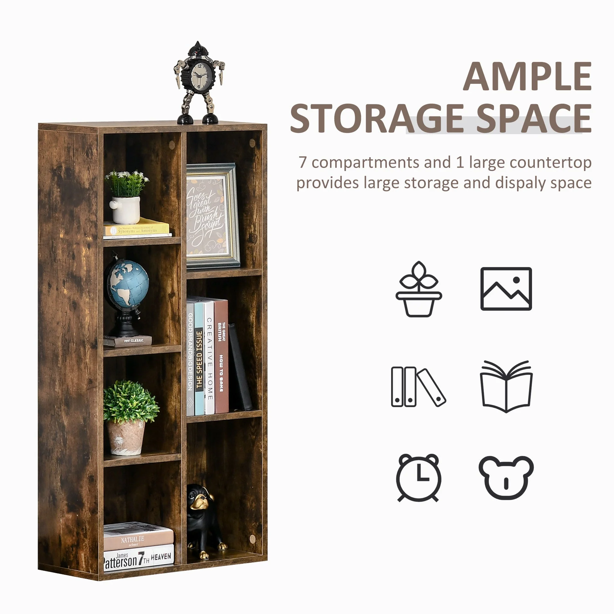 Homcom Seven-Compartment Bookcase - Wood-Effect - Image 4