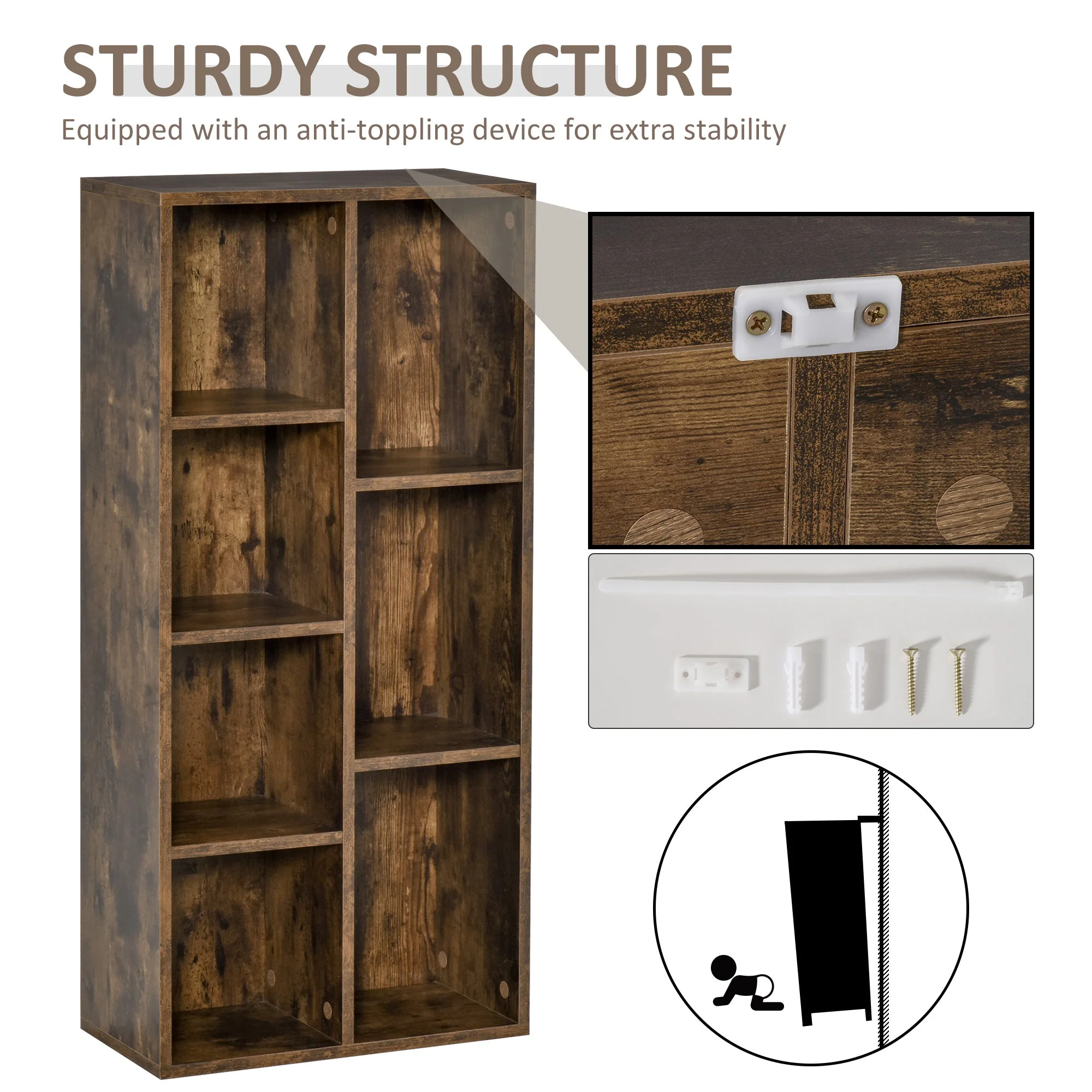 Homcom Seven-Compartment Bookcase - Wood-Effect - Image 5
