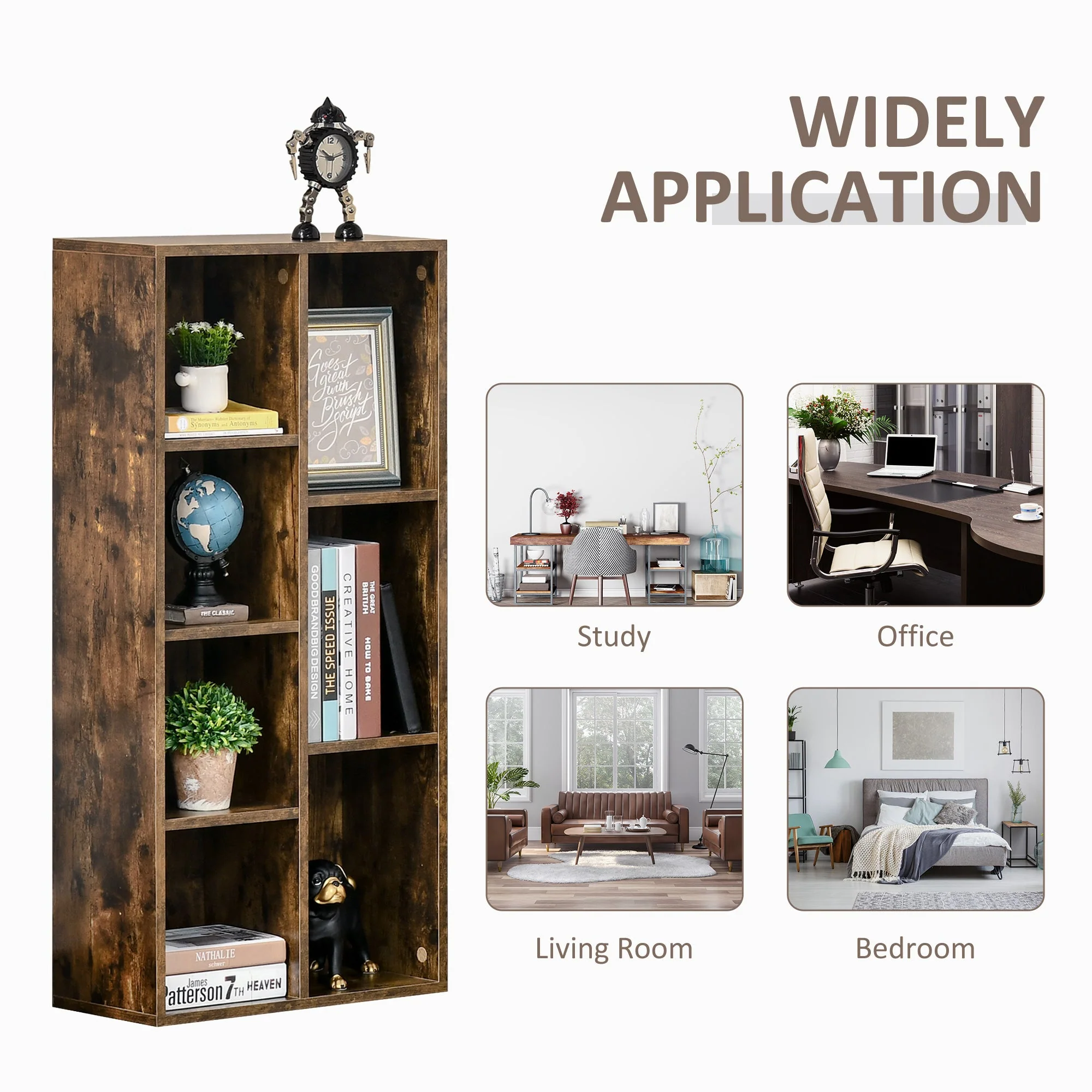 Homcom Seven-Compartment Bookcase - Wood-Effect - Image 6