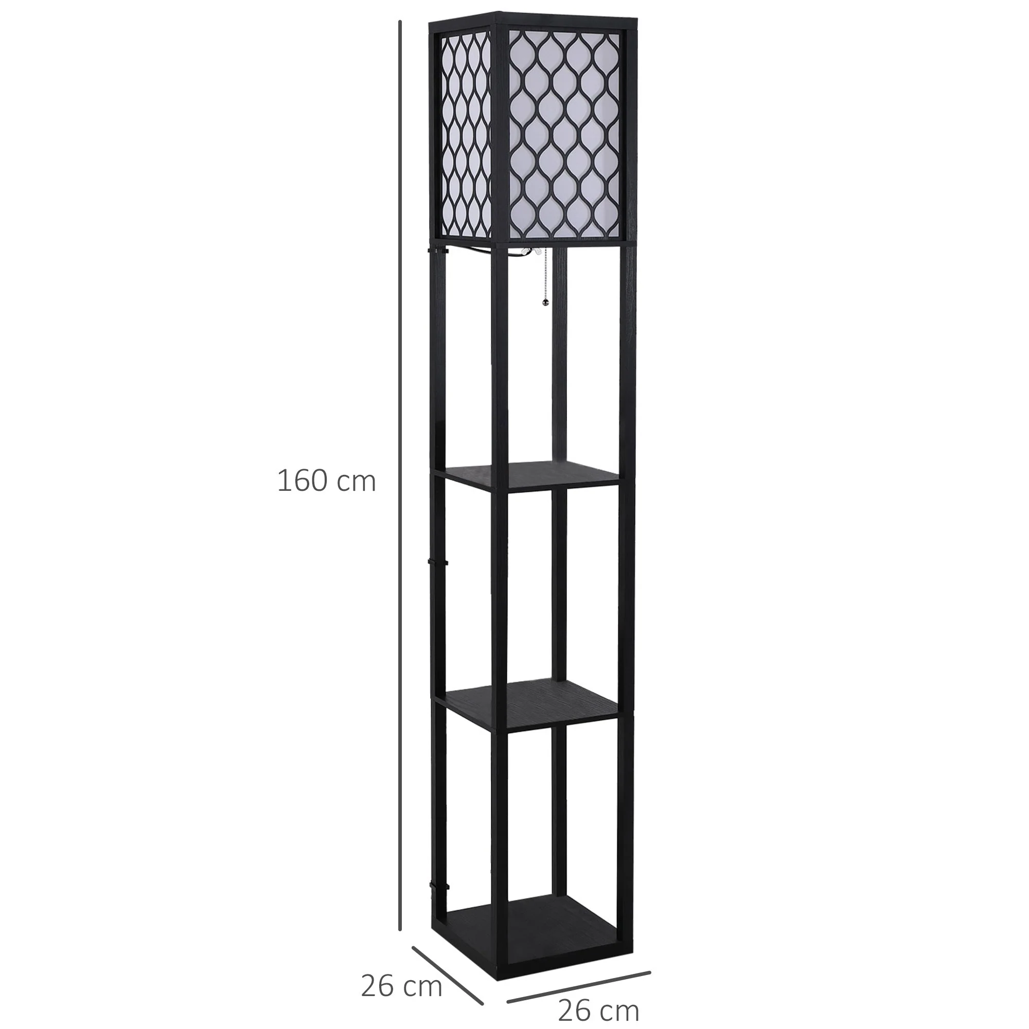 Homcom Shelf Floor Lamp Standing Lamp With4-Tier Wooden Open Shelves26L X 26W X 160H cm-Black/White - Image 3