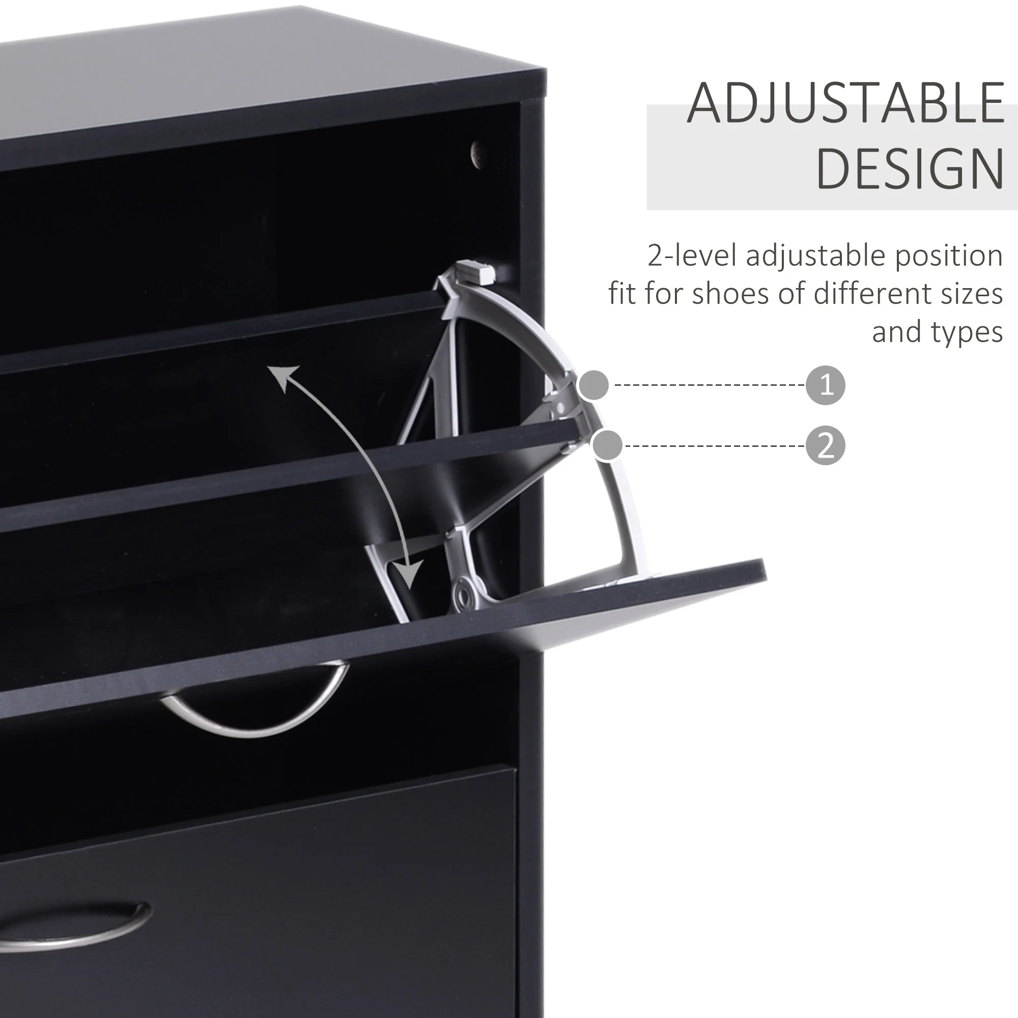 Homcom Shoe Cabinet Storage Cupboard 2-Tier Wood Tipping Bucket Modern Hall Organizer With Drawer Adjustable Shelf Large-Capacity Black - Image 5