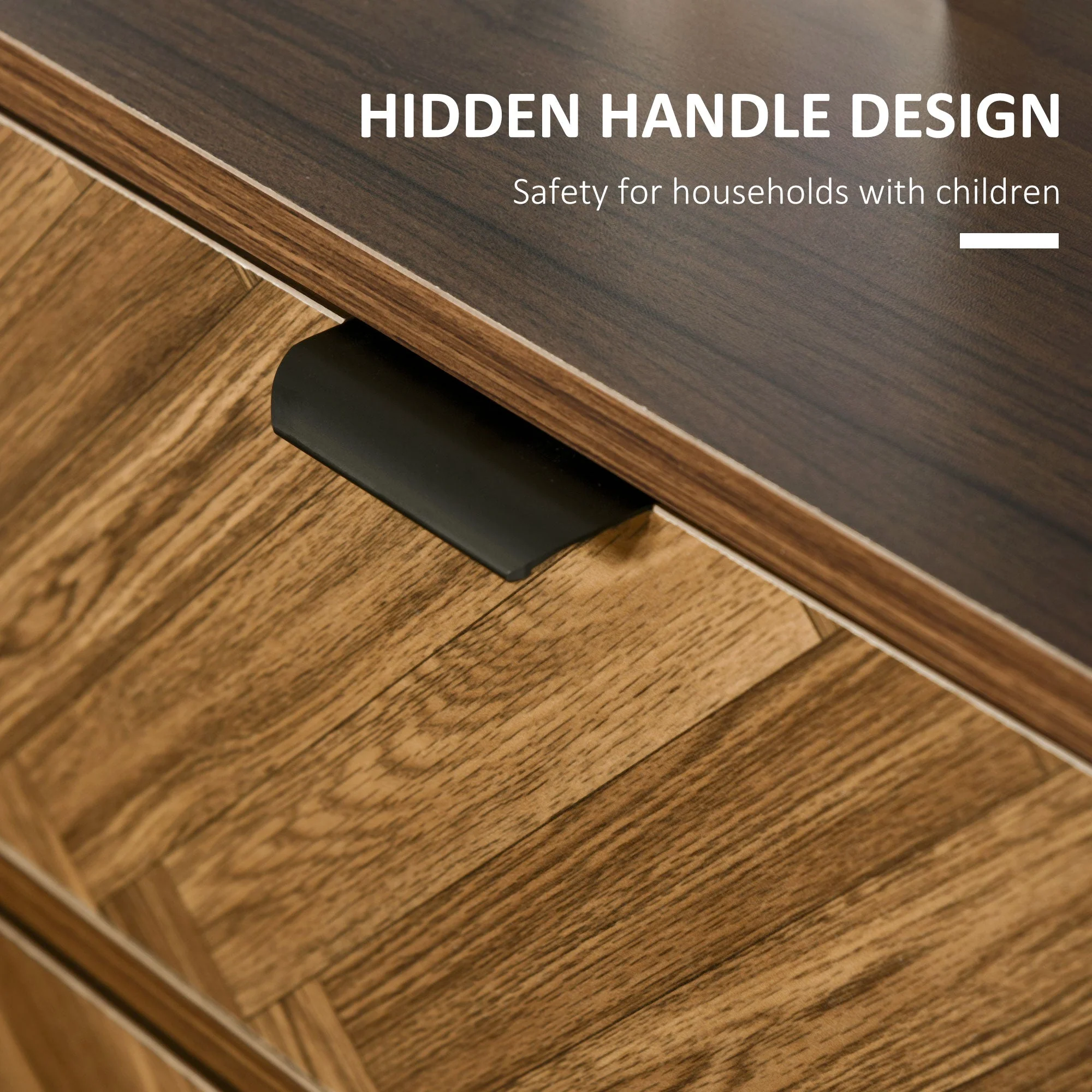 Homcom Side Cabinet Home Organizer With 2 Drawer Unit Herringbone Pattern Walnut Tone - Image 6