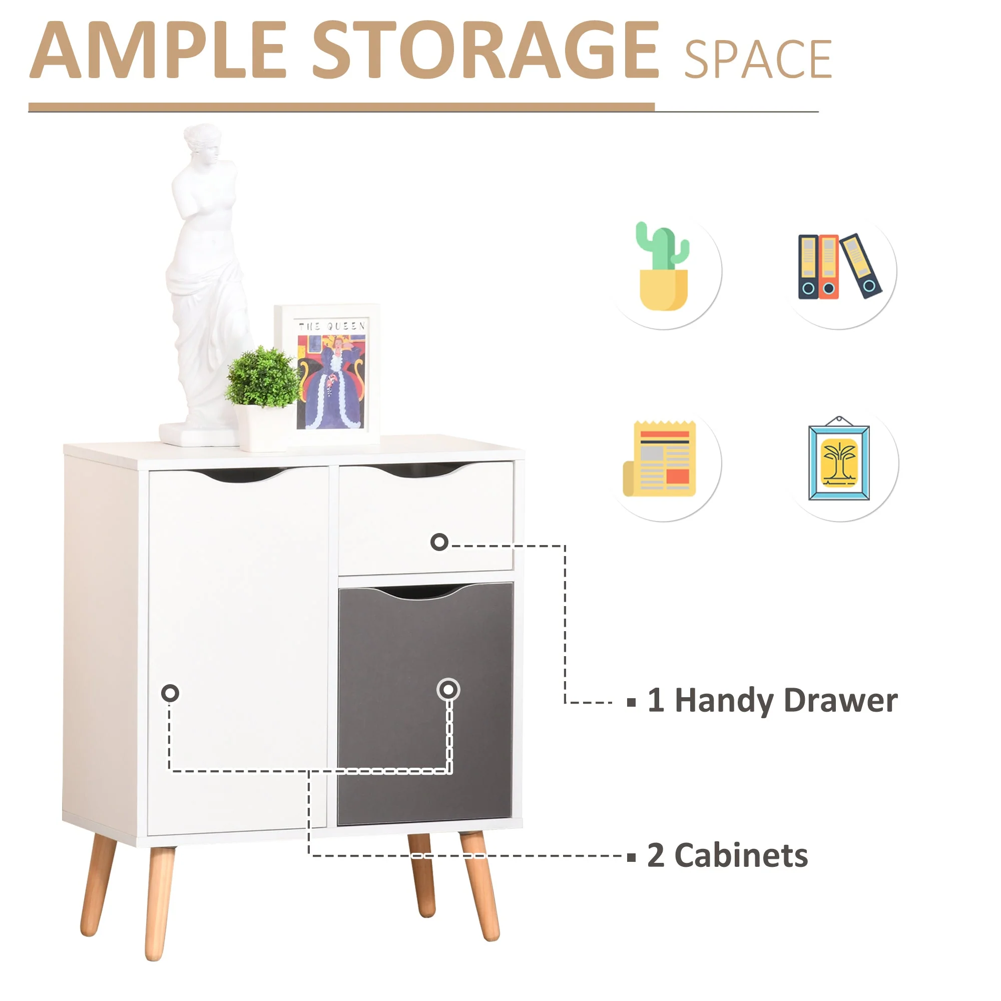 Homcom Sideboard Floor Cabinet Storage Cupboard with Drawer for Bedroom - Image 4