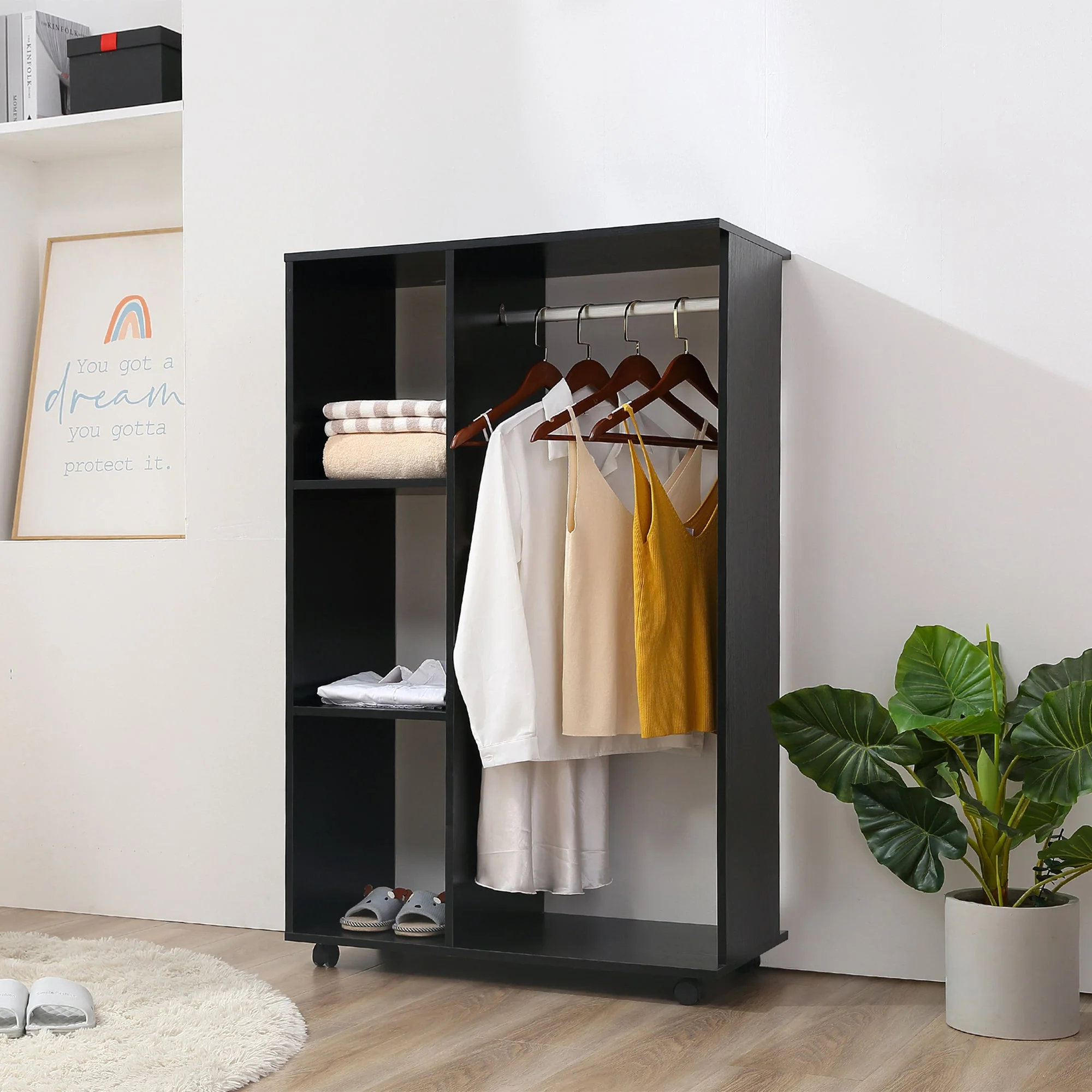 Homcom Single Rail & Shelf Open Wardrobe - Black - Image 2
