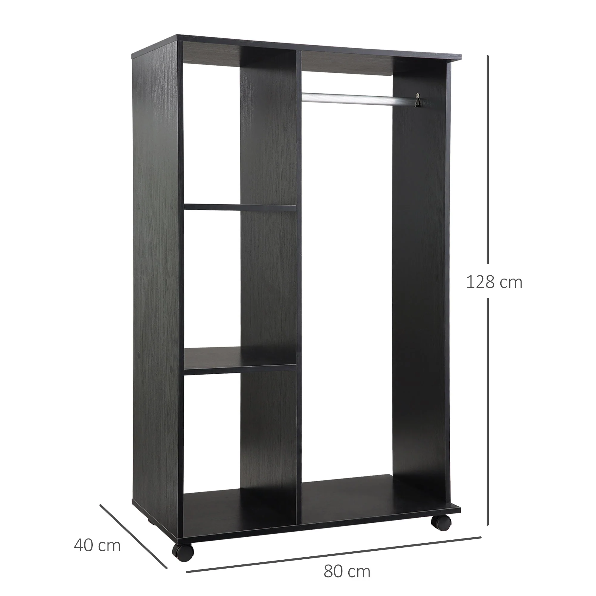 Homcom Single Rail & Shelf Open Wardrobe - Black - Image 3