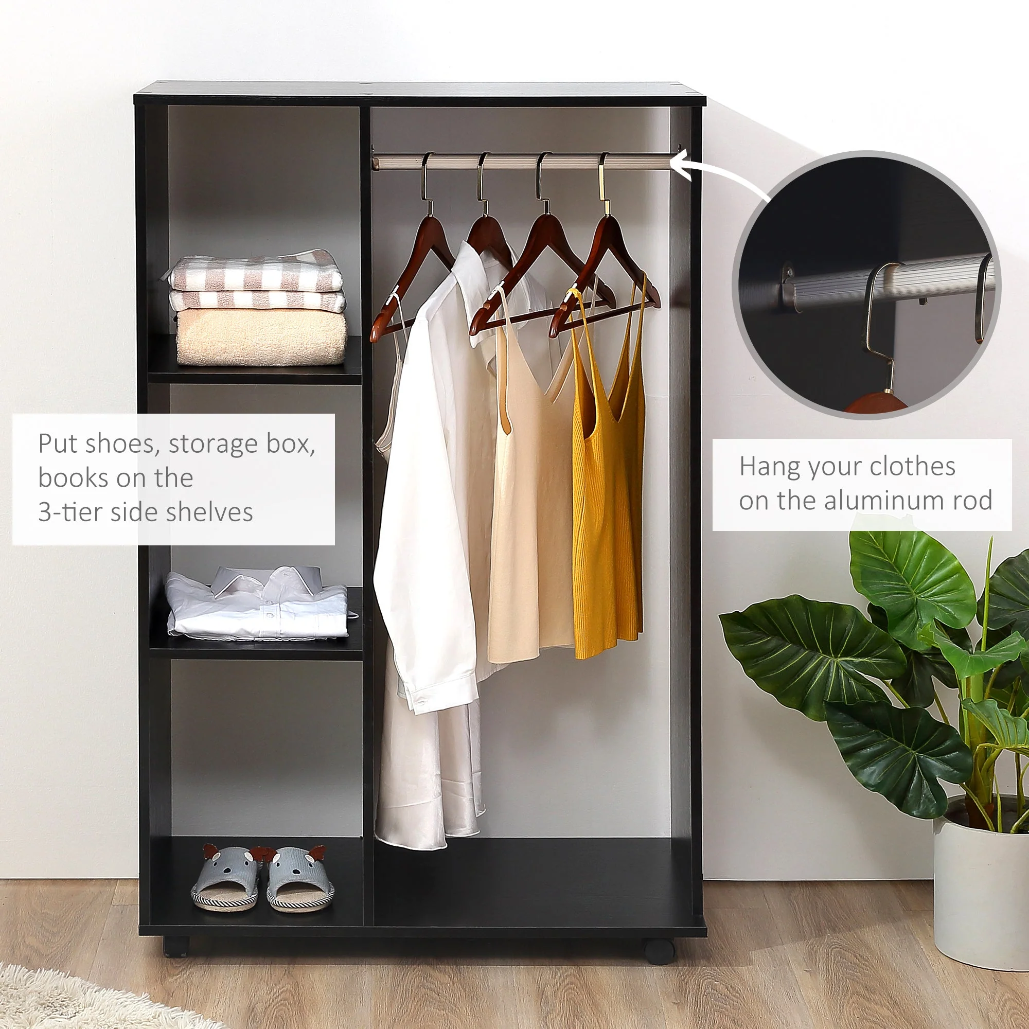 Homcom Single Rail & Shelf Open Wardrobe - Black - Image 7