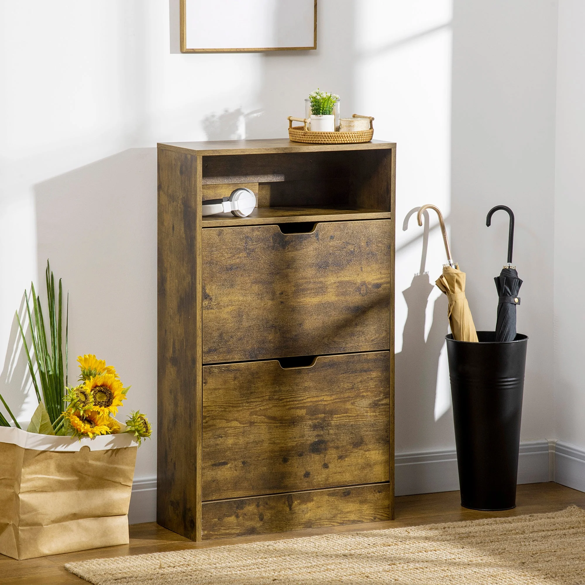 Homcom Slim Two-Drawer Shoe Cabinet - Image 2