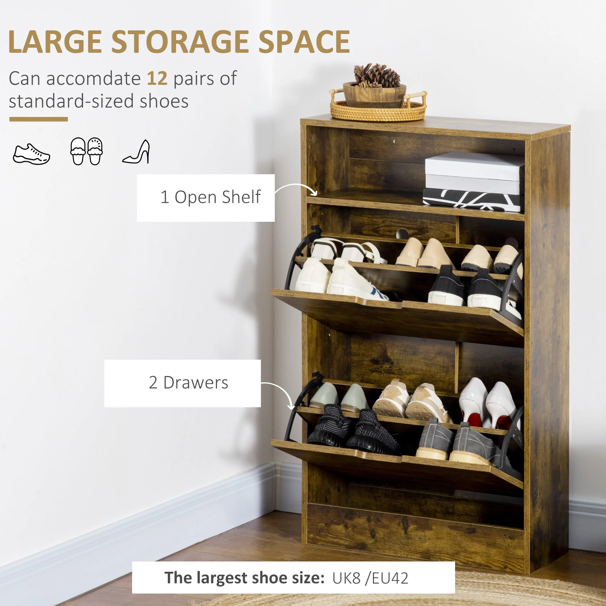 Homcom Slim Two-Drawer Shoe Cabinet - Image 4