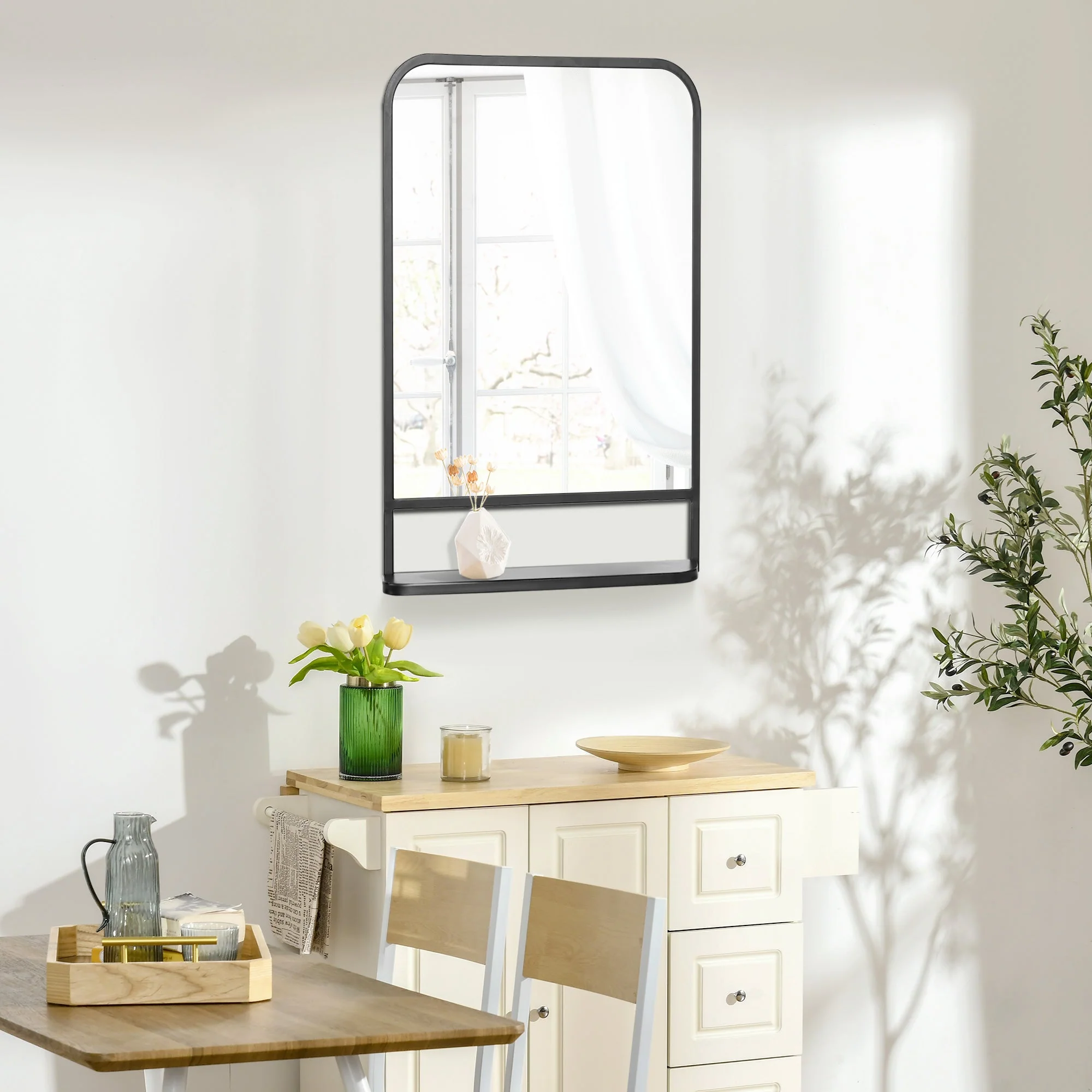 Homcom Square Wall Mirror With Storage Shelf 86 X 53 cm Modern Mirrors For Bedroom Living Room Black - Image 2