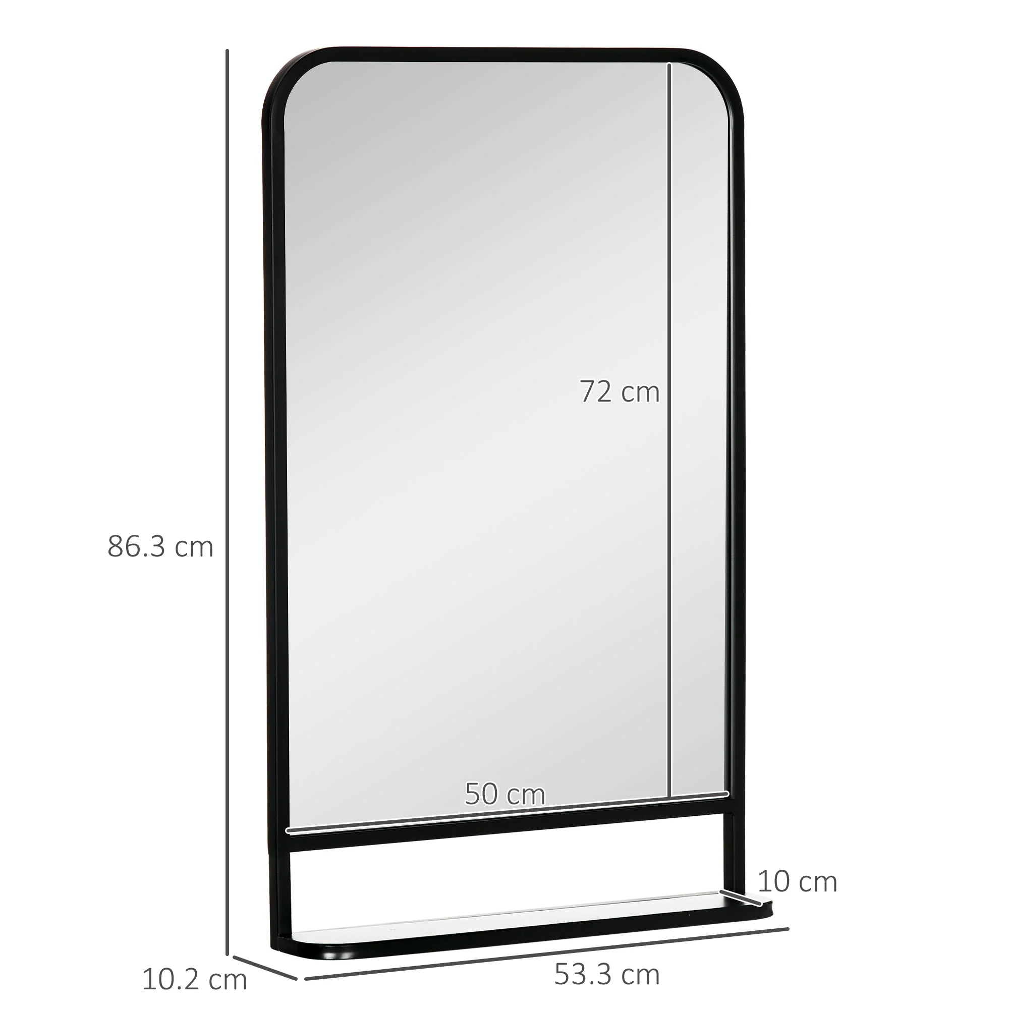 Homcom Square Wall Mirror With Storage Shelf 86 X 53 cm Modern Mirrors For Bedroom Living Room Black - Image 3