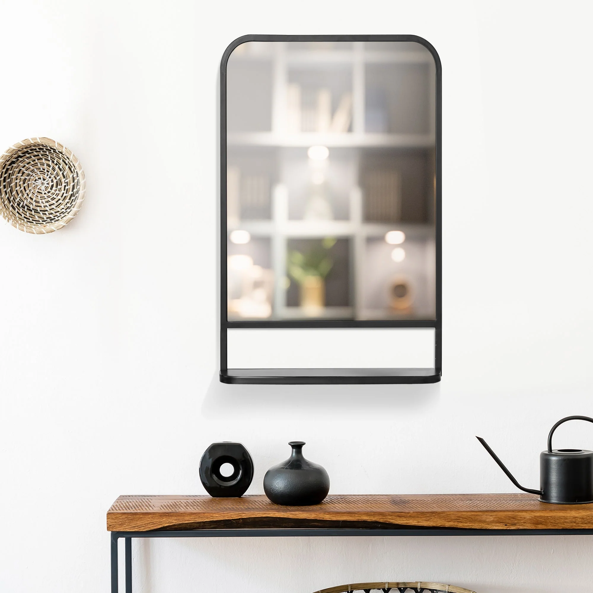 Homcom Square Wall Mirror With Storage Shelf 86 X 53 cm Modern Mirrors For Bedroom Living Room Black - Image 5