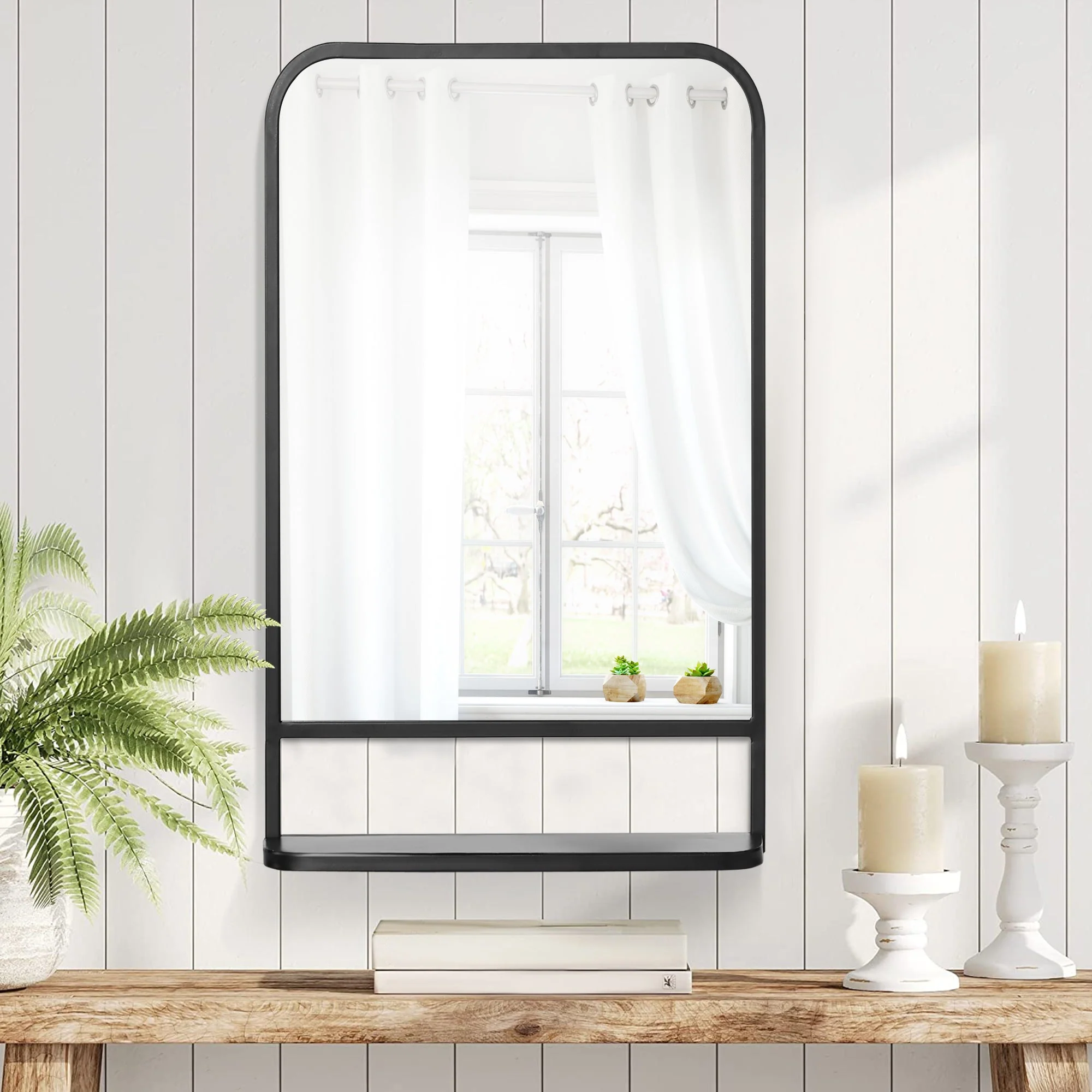 Homcom Square Wall Mirror With Storage Shelf 86 X 53 cm Modern Mirrors For Bedroom Living Room Black - Image 6