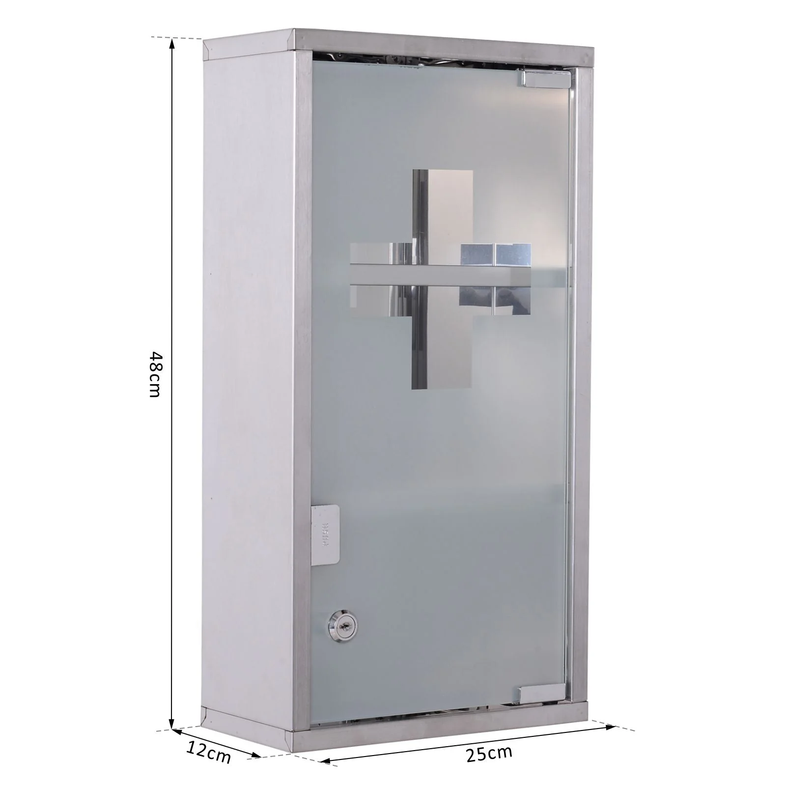Homcom Stainless Steel wall mounted Medicine Cabinet with 2 Shelves + Security Glass Door Lockable 48 cm(H) - Image 3