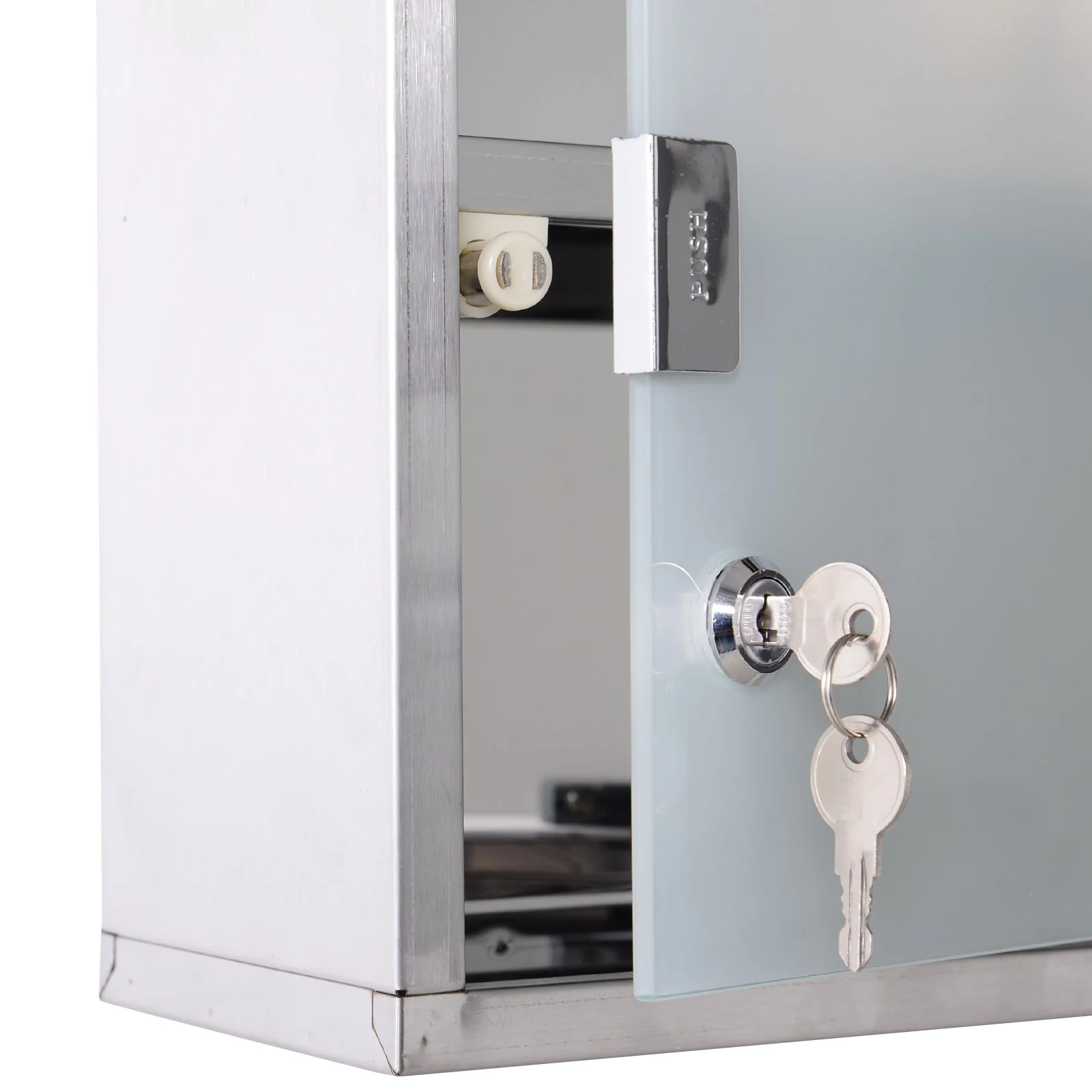 Homcom Stainless Steel wall mounted Medicine Cabinet with 2 Shelves + Security Glass Door Lockable 48 cm(H) - Image 9
