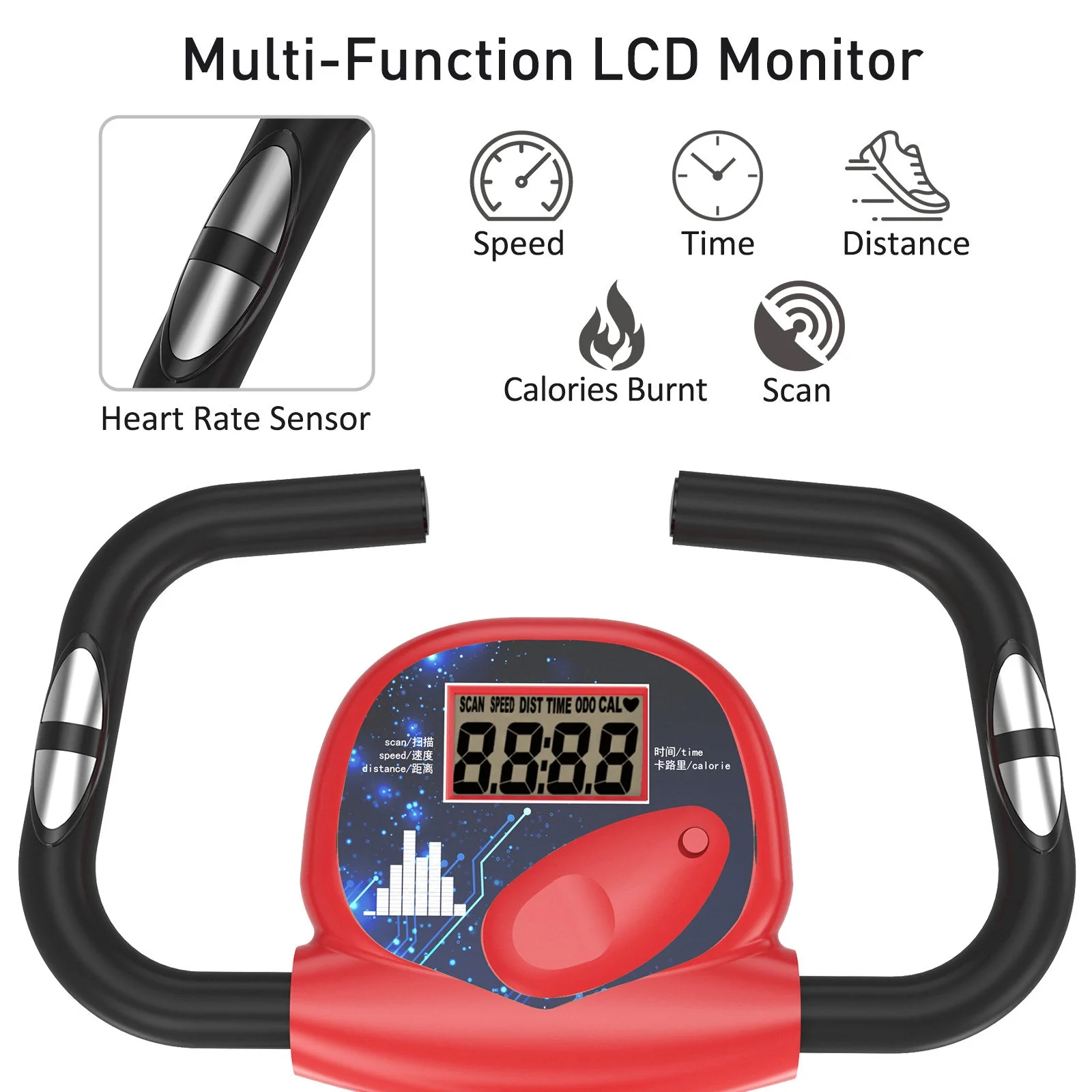 Homcom Steel Manual Stationary Bike Resistance Exercise Bike w/ LCD Monitor Red - Image 4