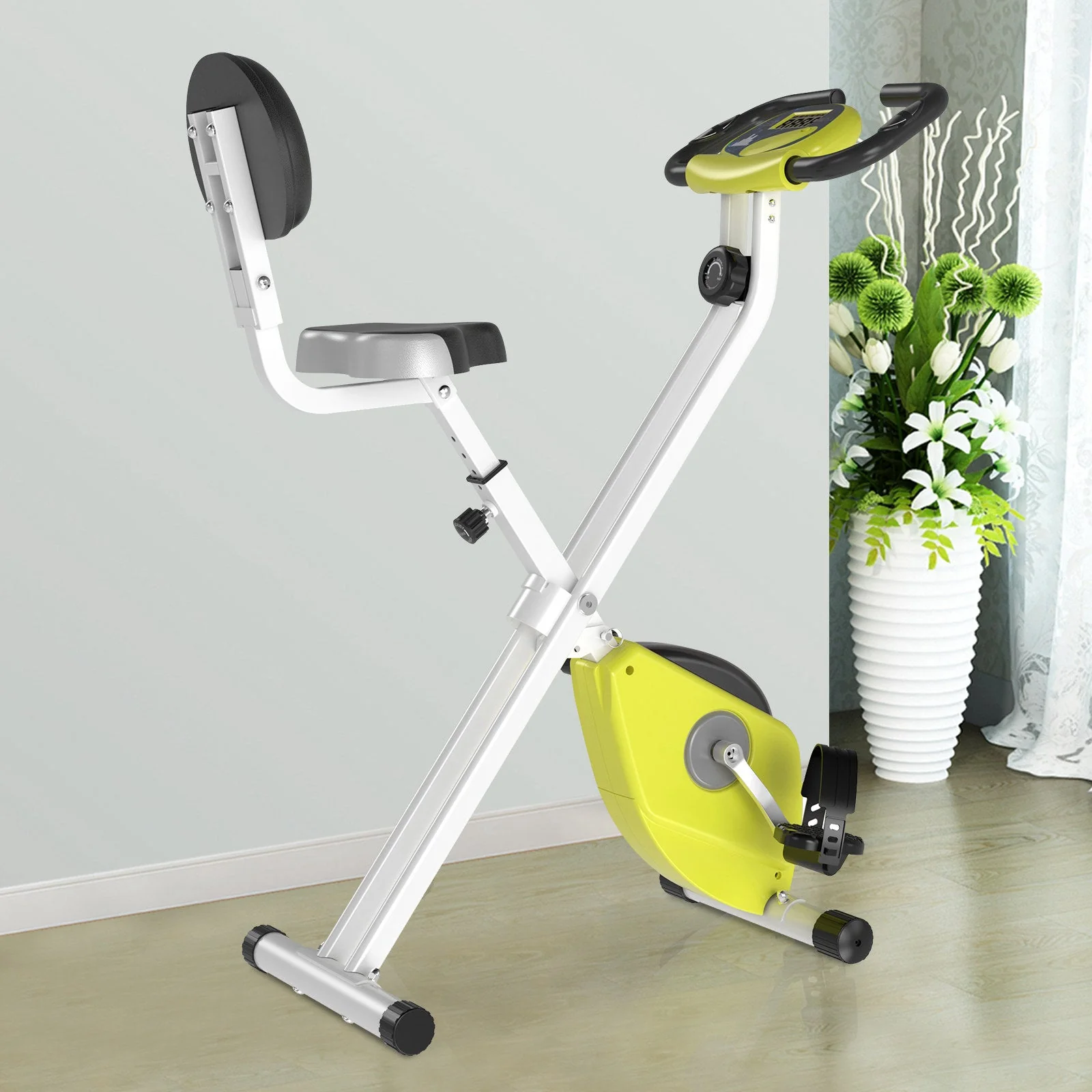 Homcom Steel Manual Stationary Bike Resistance Exercise Bike w/ LCD Monitor Yellow - Image 2