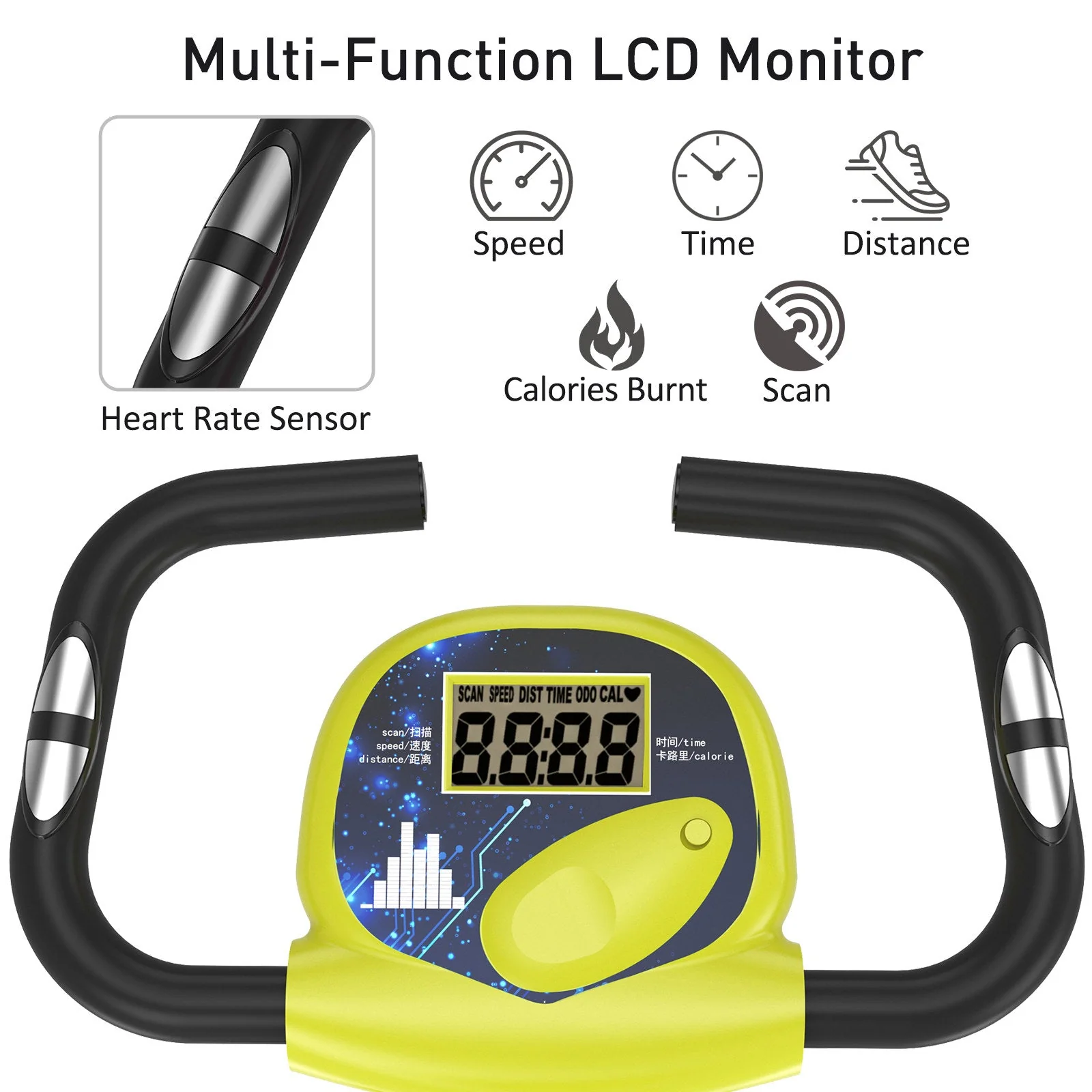 Homcom Steel Manual Stationary Bike Resistance Exercise Bike w/ LCD Monitor Yellow - Image 4