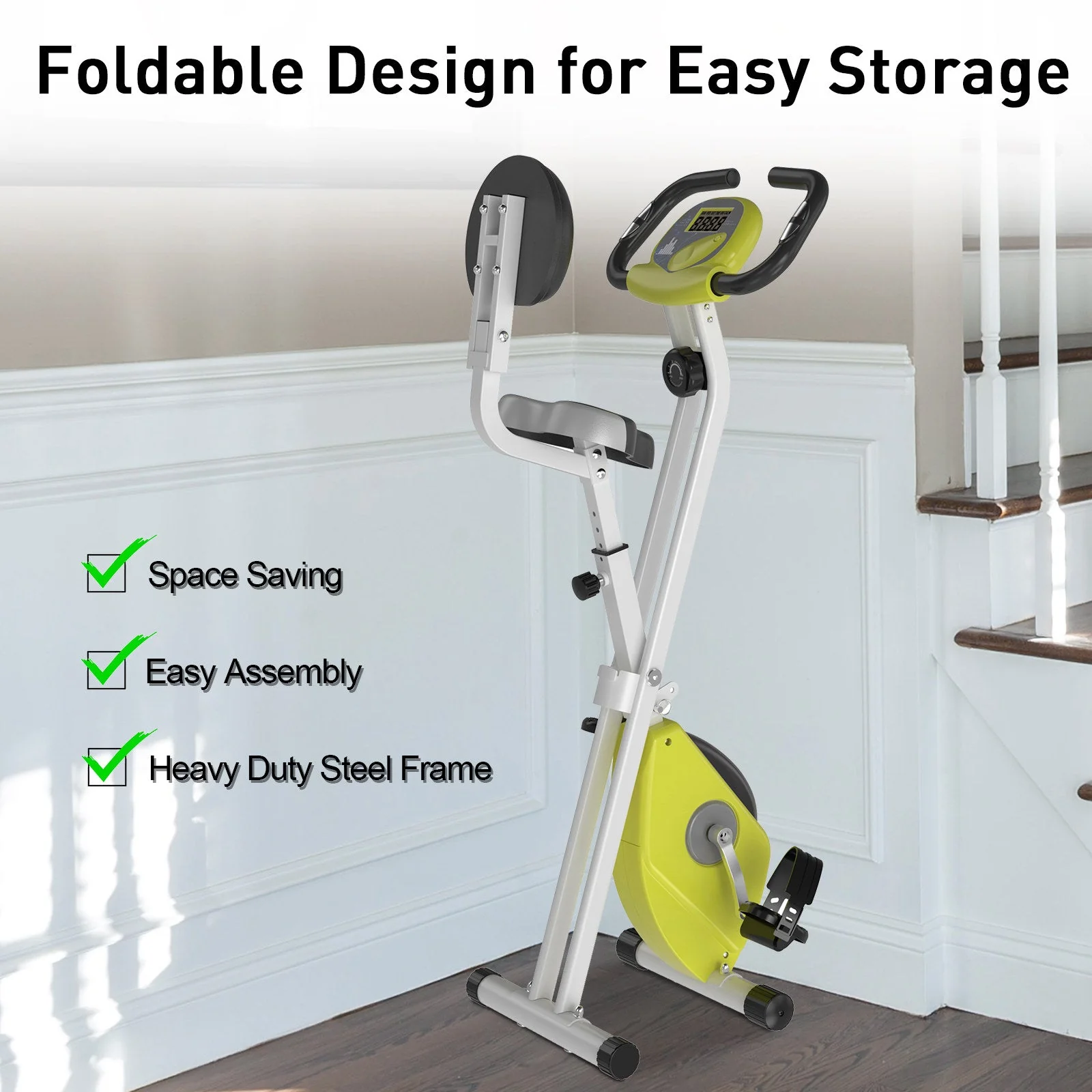 Homcom Steel Manual Stationary Bike Resistance Exercise Bike w/ LCD Monitor Yellow - Image 7