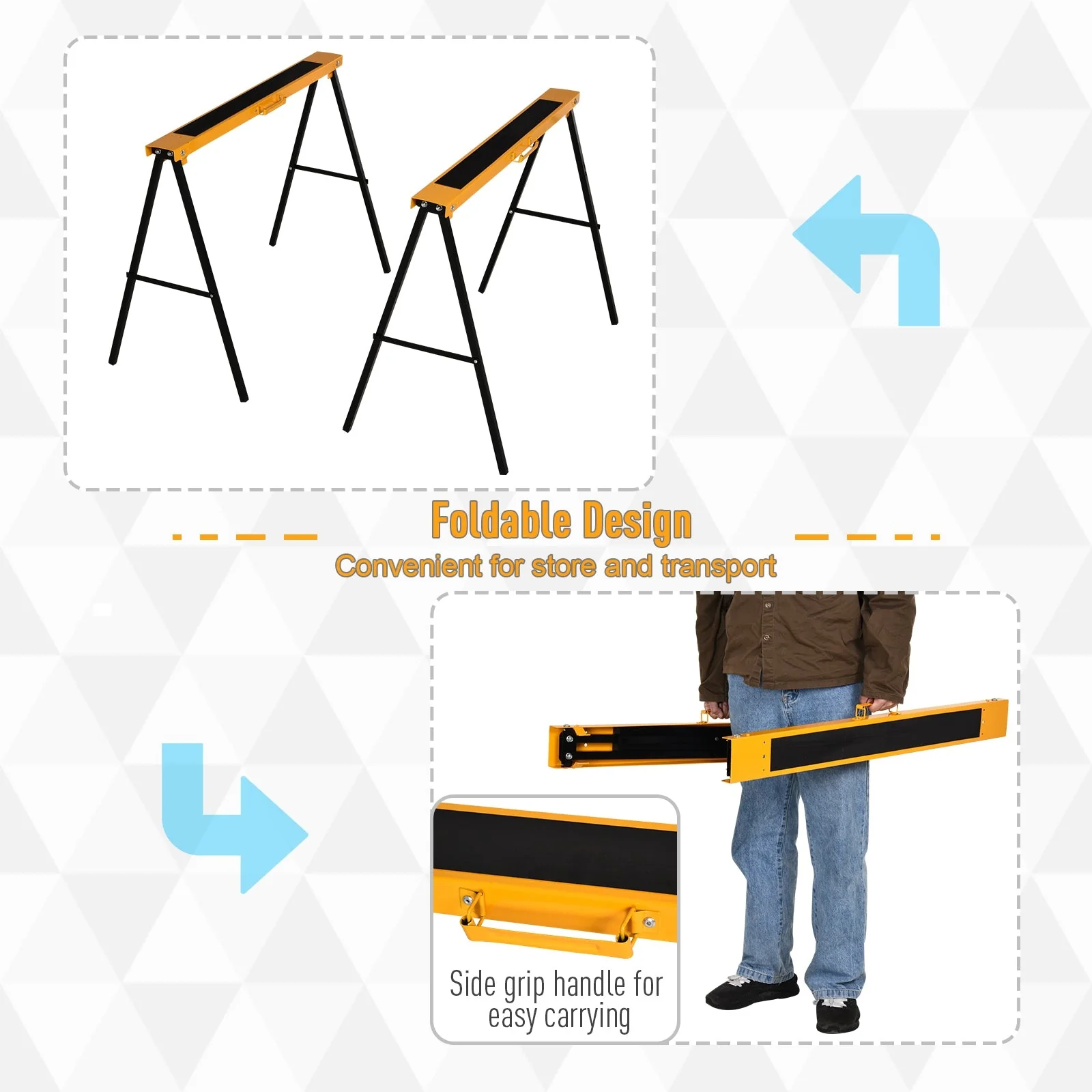 Homcom Steel Non-Slip 2-Peice Saw Horse Black/Yellow - Image 4