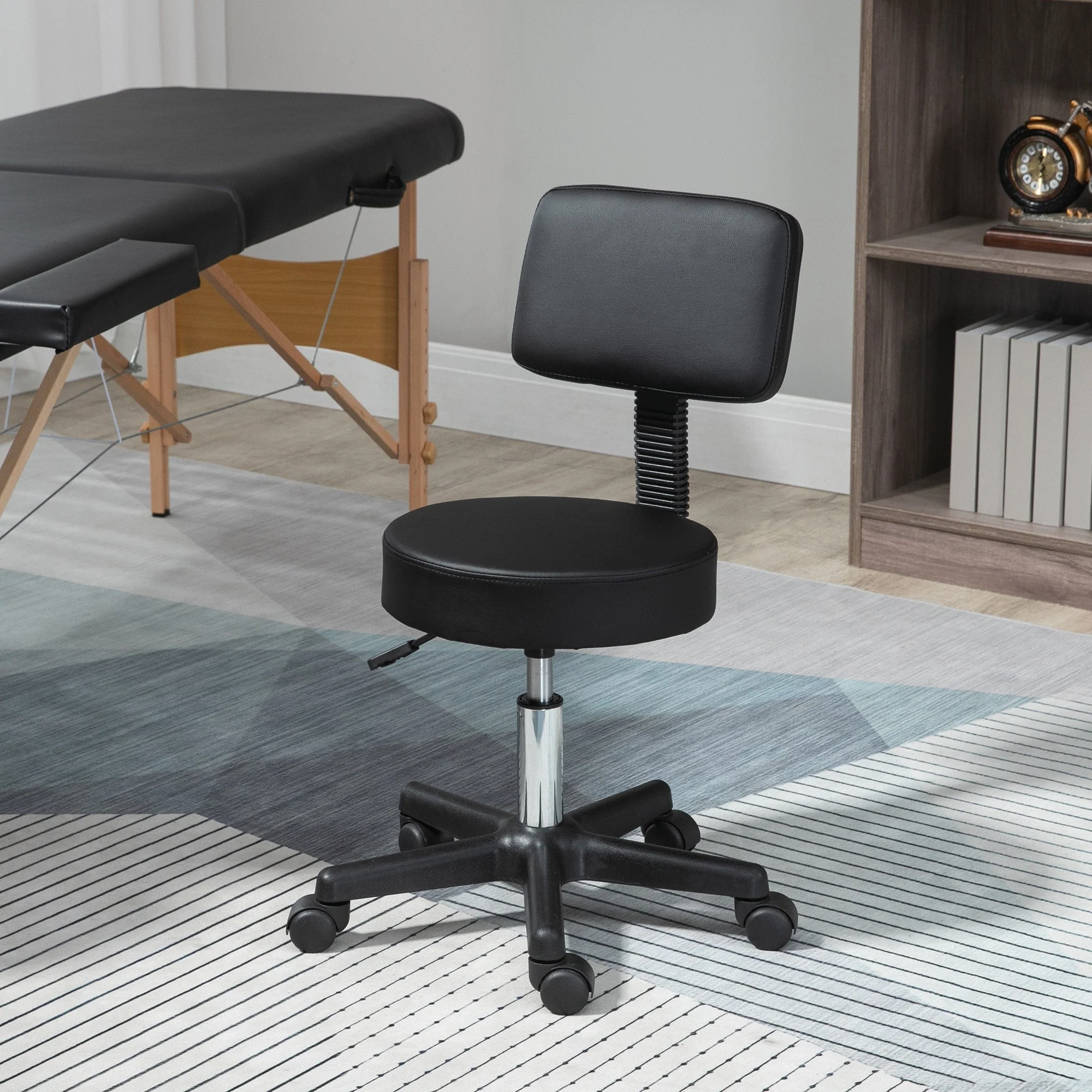 Homcom Swivel Salon Chair w/ Padded Seat Back 5 Wheels Adjustable Height Salon Hairdressers Tattoo Spa Rolling Black - Image 2