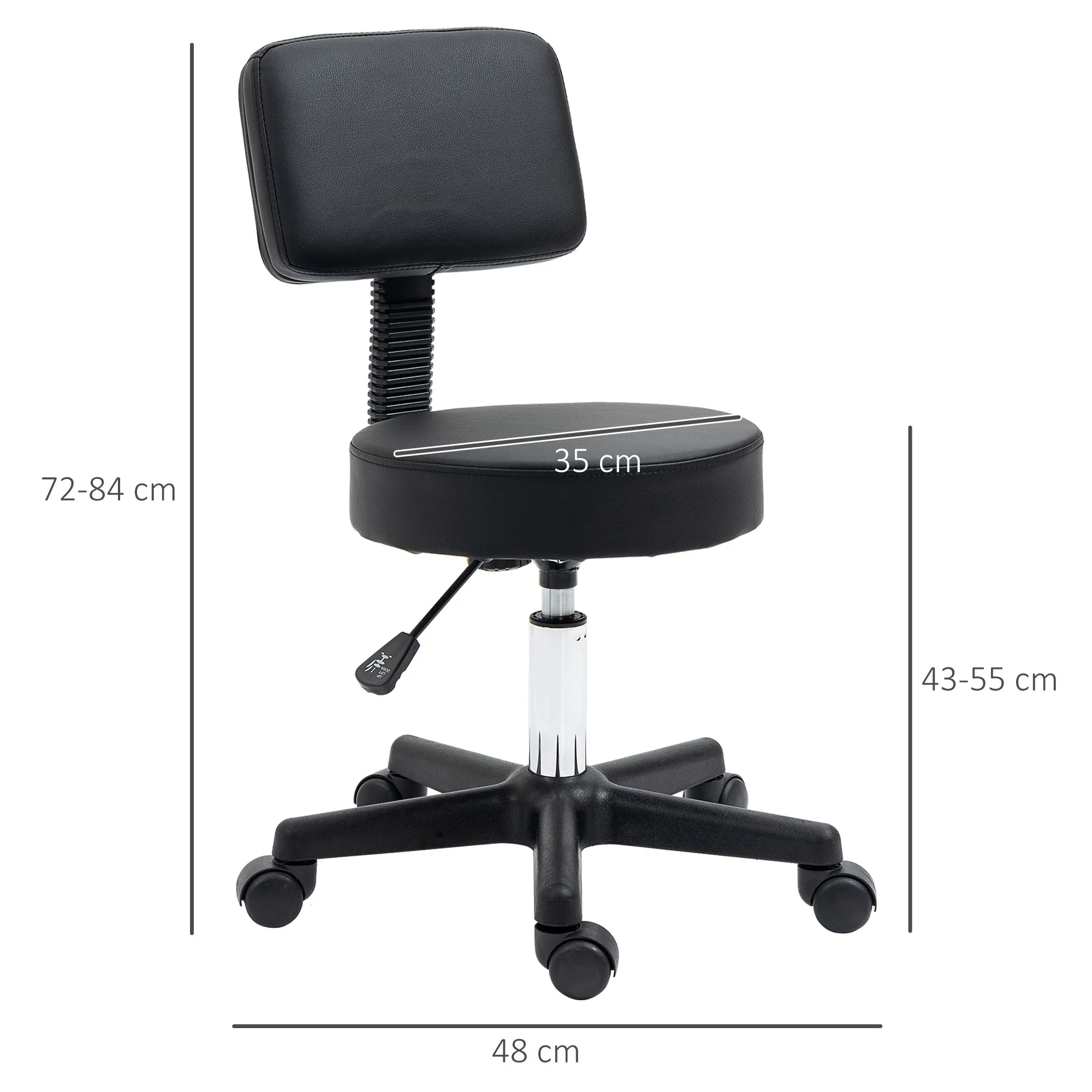 Homcom Swivel Salon Chair w/ Padded Seat Back 5 Wheels Adjustable Height Salon Hairdressers Tattoo Spa Rolling Black - Image 3