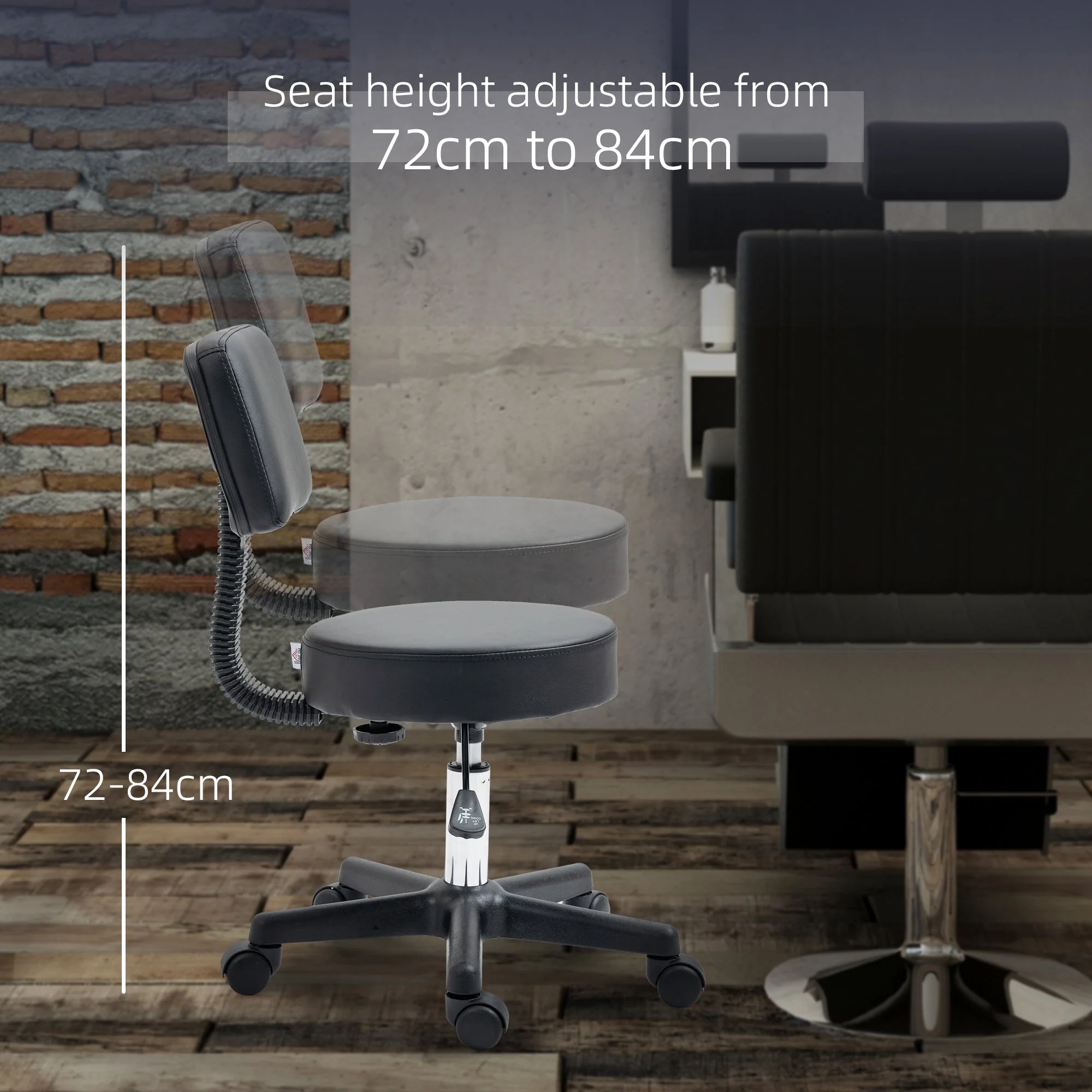 Homcom Swivel Salon Chair w/ Padded Seat Back 5 Wheels Adjustable Height Salon Hairdressers Tattoo Spa Rolling Black - Image 7