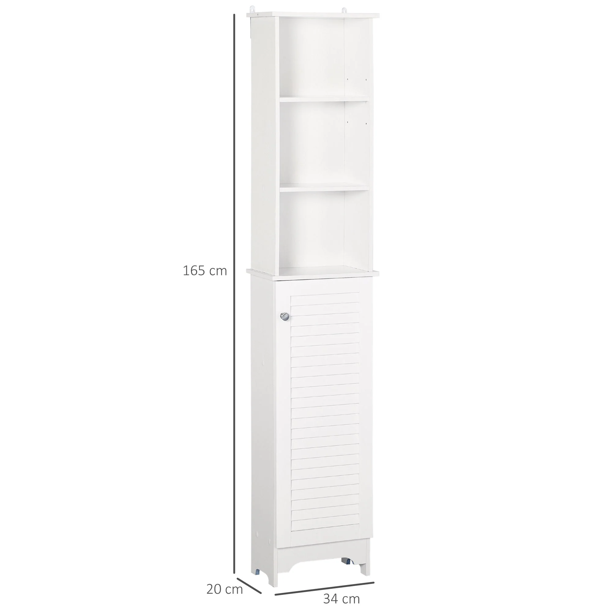 Homcom Tall Bathroom Cabinet Storage Cupboard Floor Standing Home Bathroom Furniture W/ 6 Shelves 165H X 34W X 20D cm White - Image 2