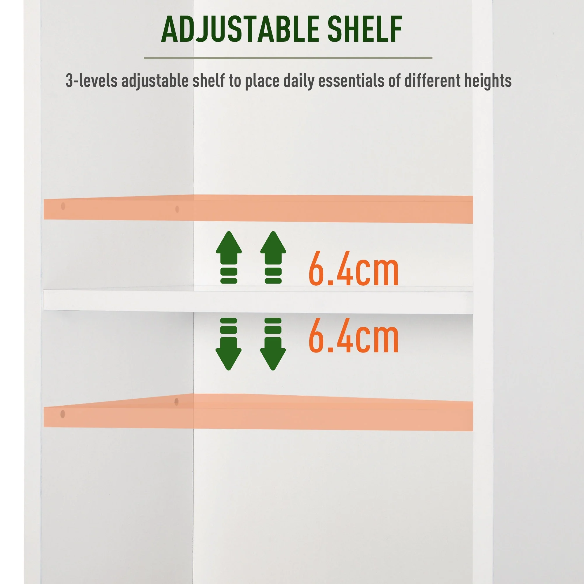 Homcom Tall Bathroom Cabinet Storage Cupboard Floor Standing Home Bathroom Furniture W/ 6 Shelves 165H X 34W X 20D cm White - Image 3