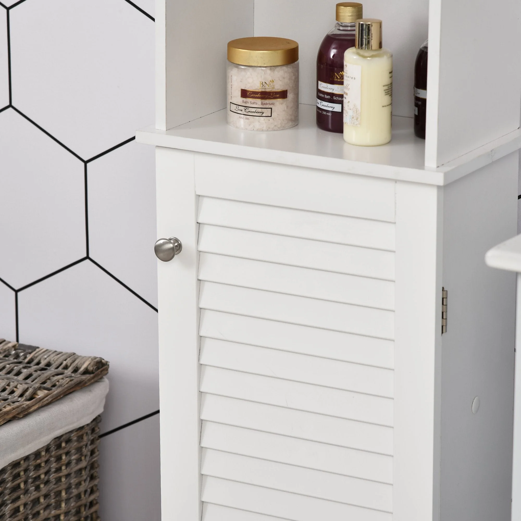 Homcom Tall Bathroom Cabinet Storage Cupboard Floor Standing Home Bathroom Furniture W/ 6 Shelves 165H X 34W X 20D cm White - Image 7