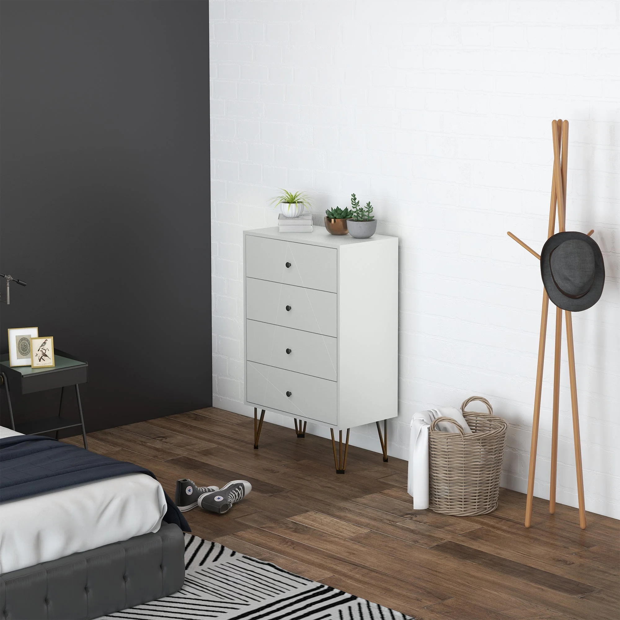 Homcom Tall Chest Of Drawers 4-Drawer Dresser For Bedroom Modern Storage Cabinets With Hairpin Legs White - Image 2