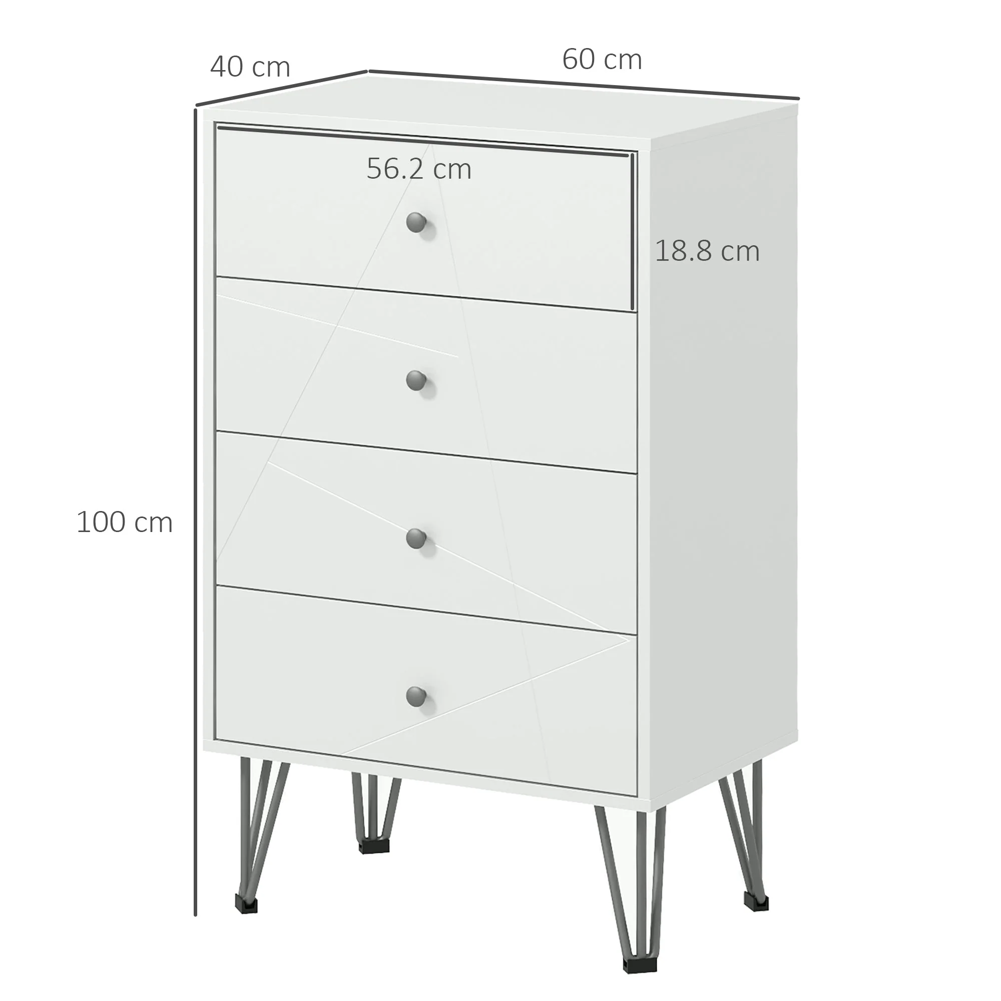 Homcom Tall Chest Of Drawers 4-Drawer Dresser For Bedroom Modern Storage Cabinets With Hairpin Legs White - Image 3