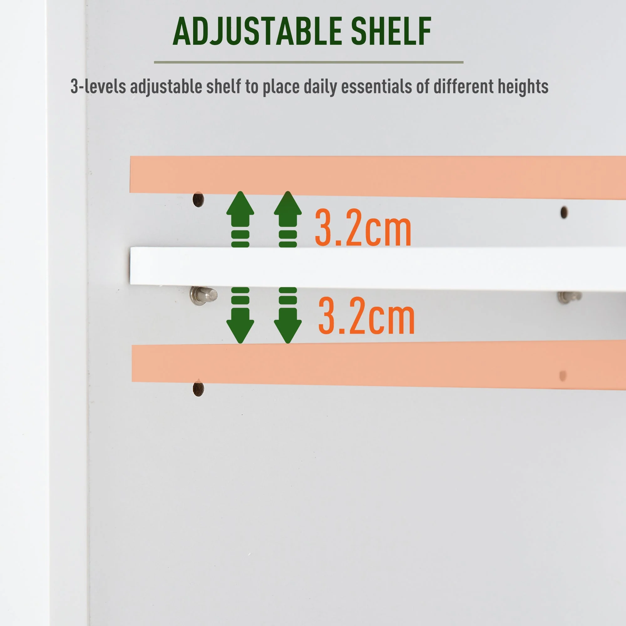 Homcom Tall Freestanding Bathroom Cabinet Retro Shutters W/ 3 Compartments Shelves Elevated Base Narrow Organiser White 60L X 30W X 182.5H cm - Image 5