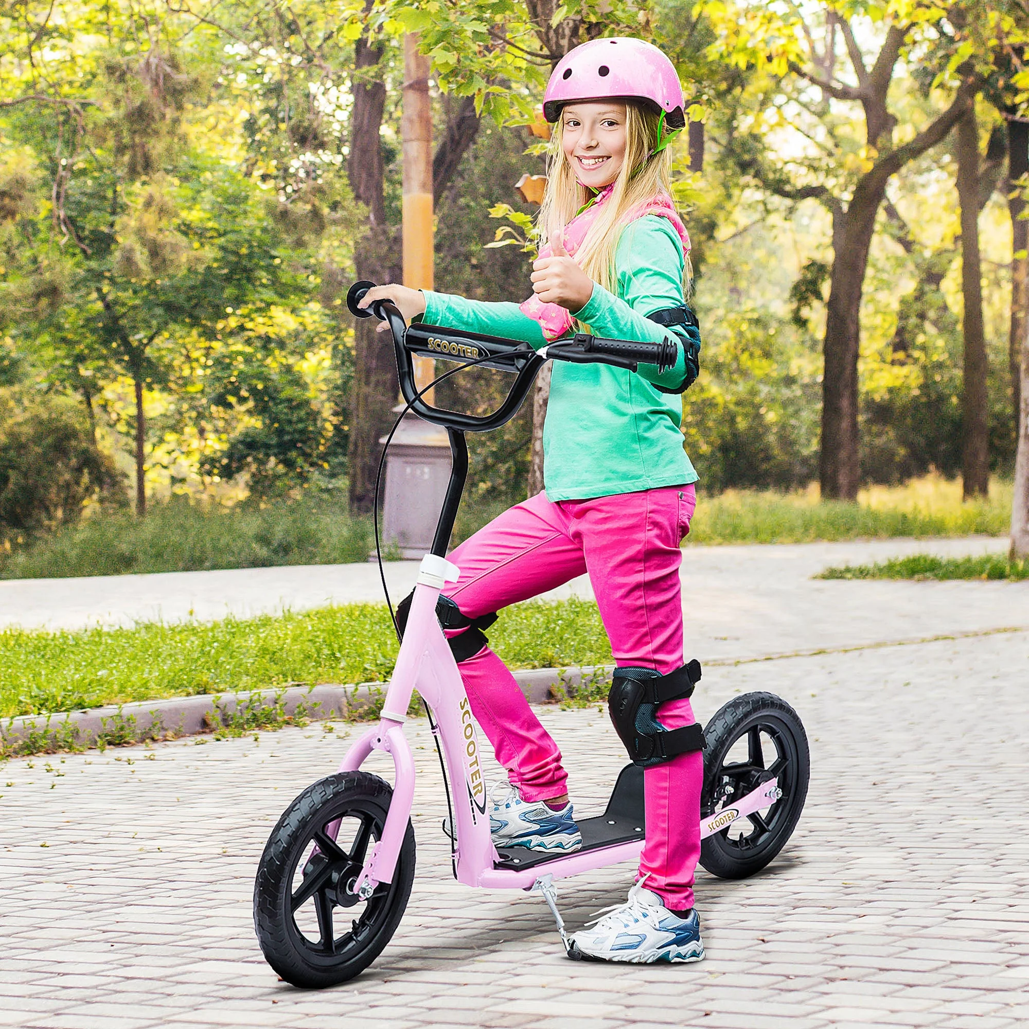 Homcom Teen Push Scooter Kids Children Stunt Scooter Bike Bicycle Ride On 12" Eva Tyres Pink - Image 2