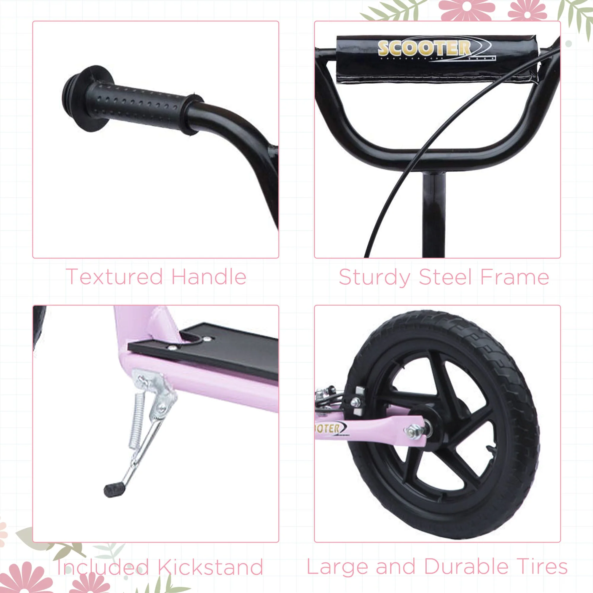 Homcom Teen Push Scooter Kids Children Stunt Scooter Bike Bicycle Ride On 12" Eva Tyres Pink - Image 7