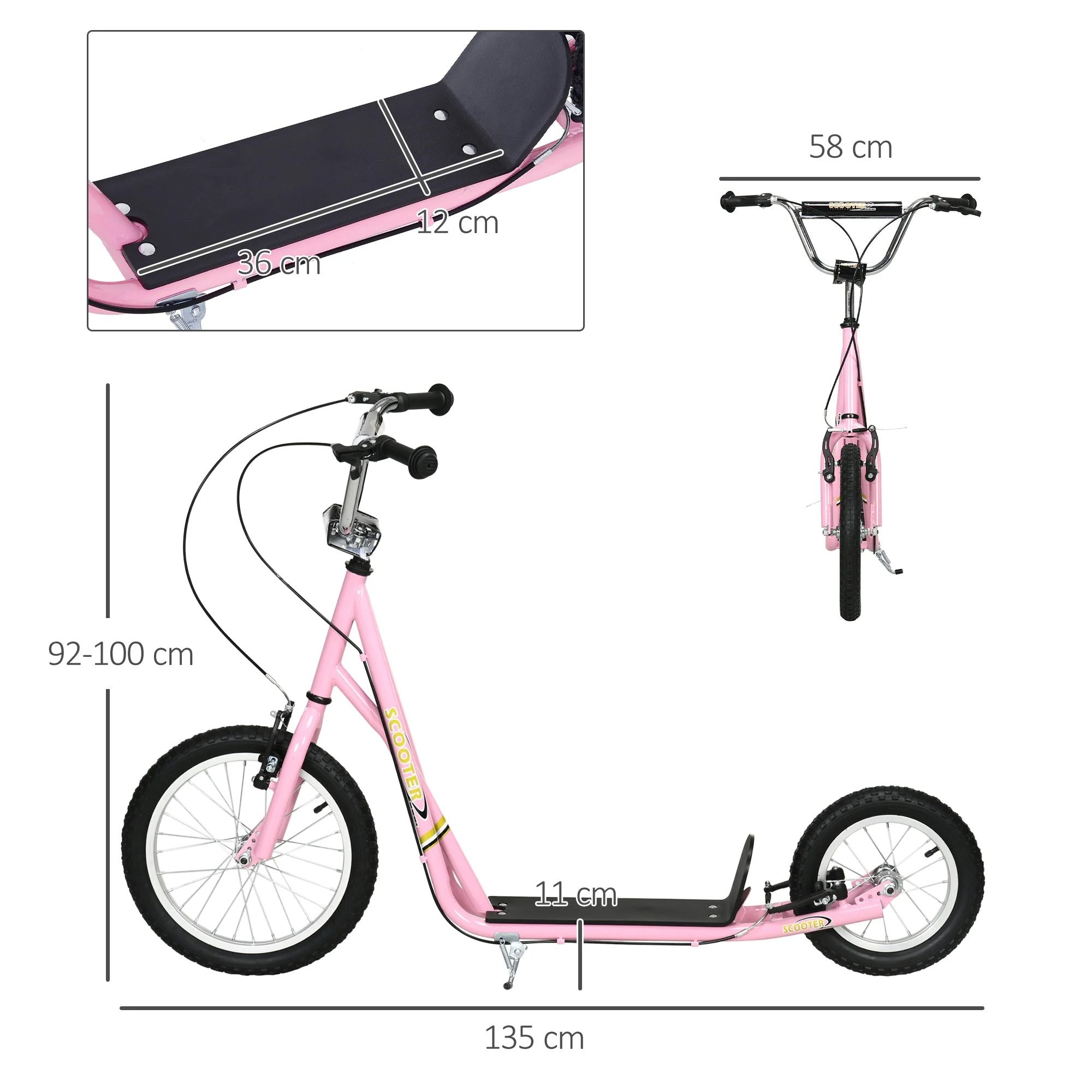 Homcom Teen Stunt Scooter Push Kick Scooters For Kids With Rubber Wheels Adjustable Handlebar Front Rear Dual Brakes Kickstand - Image 3