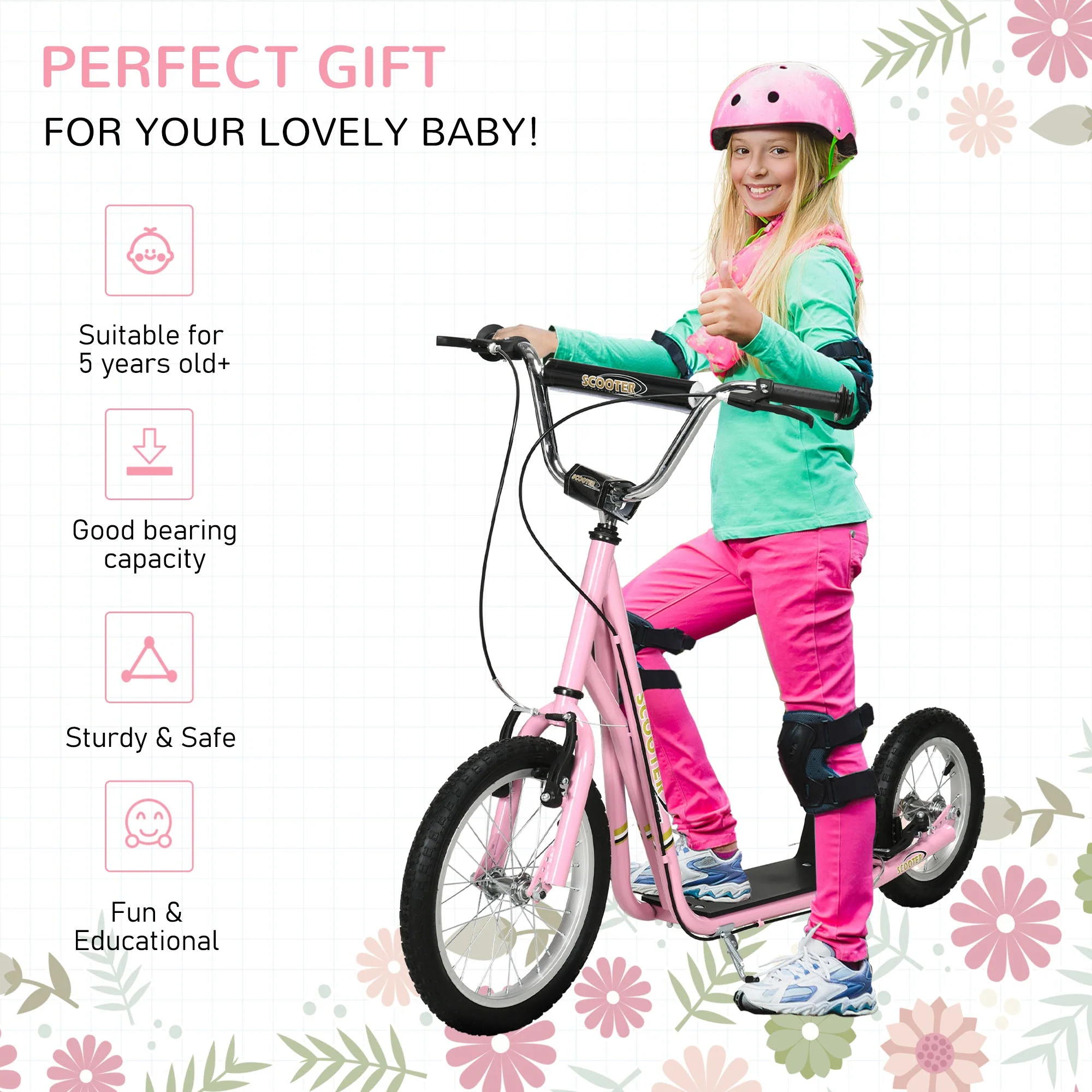 Homcom Teen Stunt Scooter Push Kick Scooters For Kids With Rubber Wheels Adjustable Handlebar Front Rear Dual Brakes Kickstand - Image 4