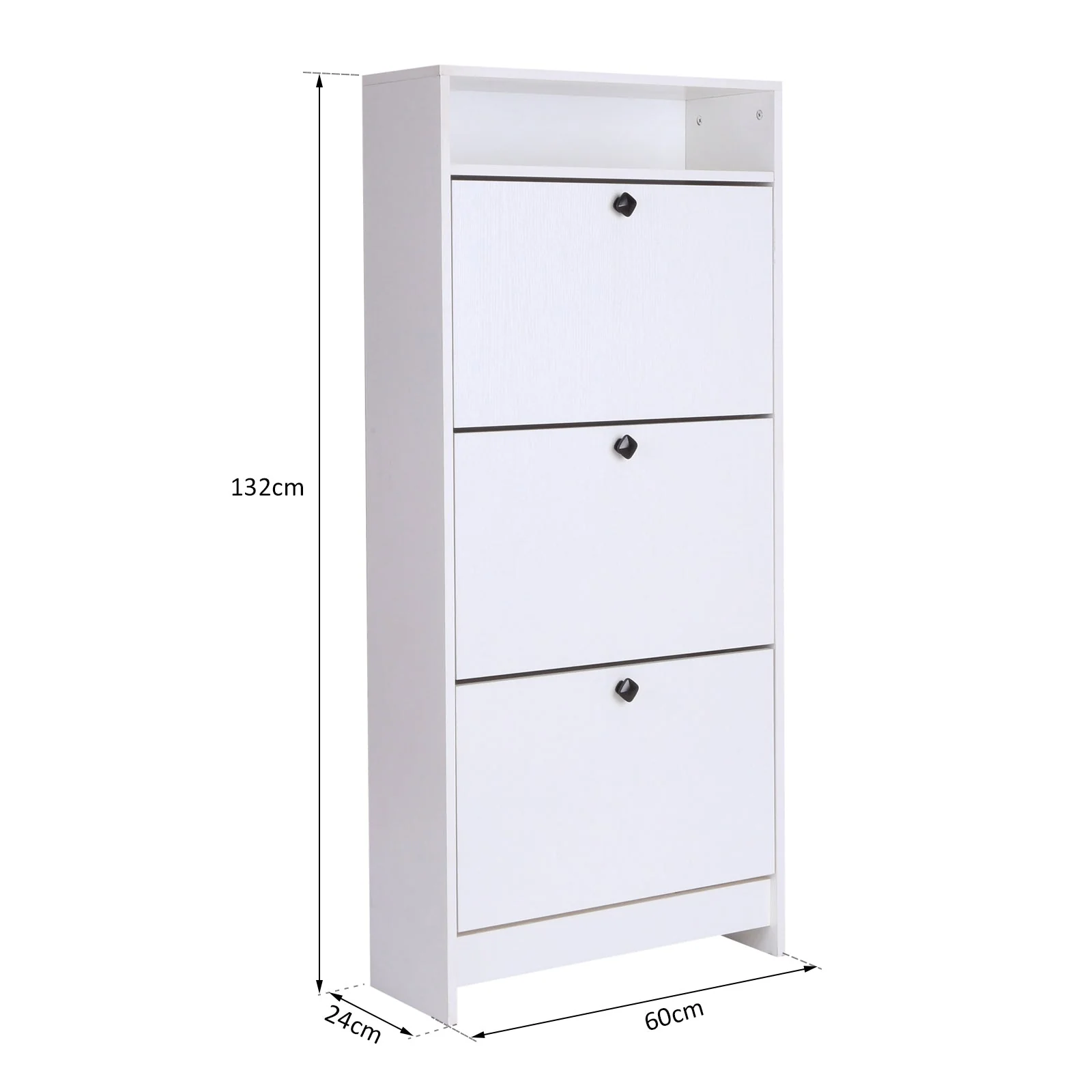 Homcom Three-Tipping Drawer Shoe Storage Cabinet - White - Image 2