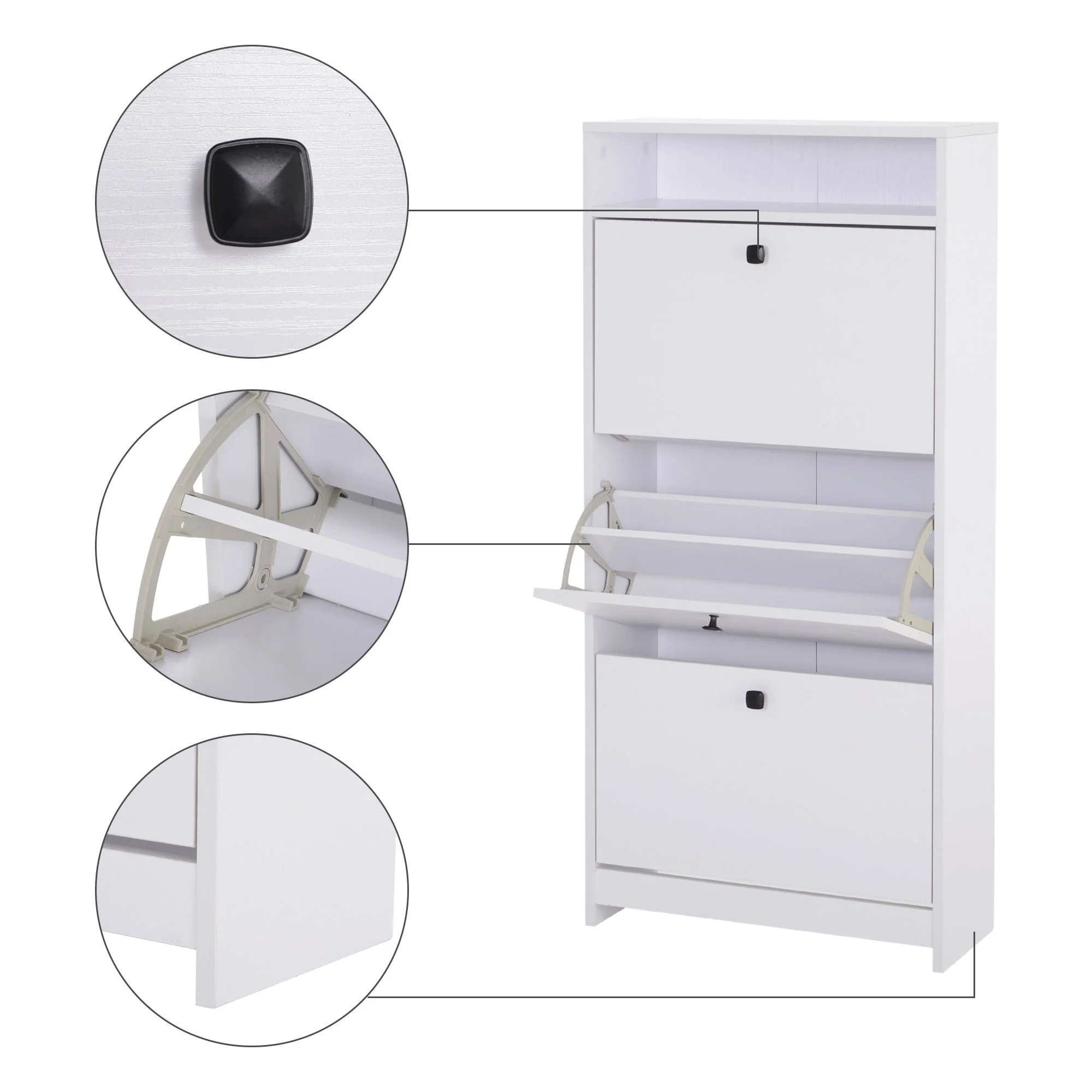 Homcom Three-Tipping Drawer Shoe Storage Cabinet - White - Image 5