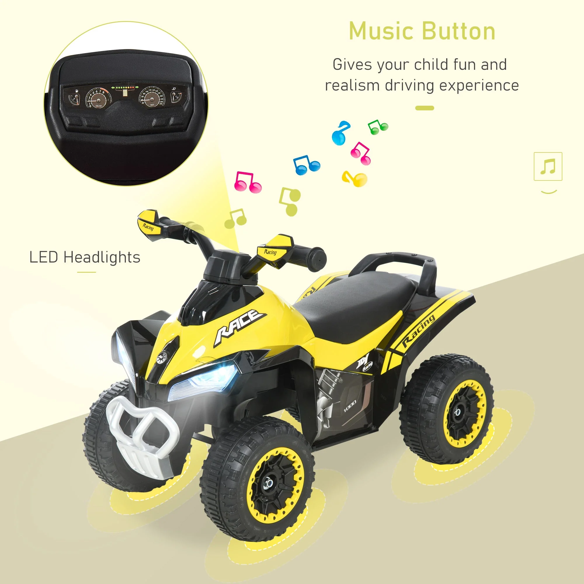 Homcom Toddler Ride On Cars Kids Motorbike Walker Foot To Floor Yellowithblack - Image 3