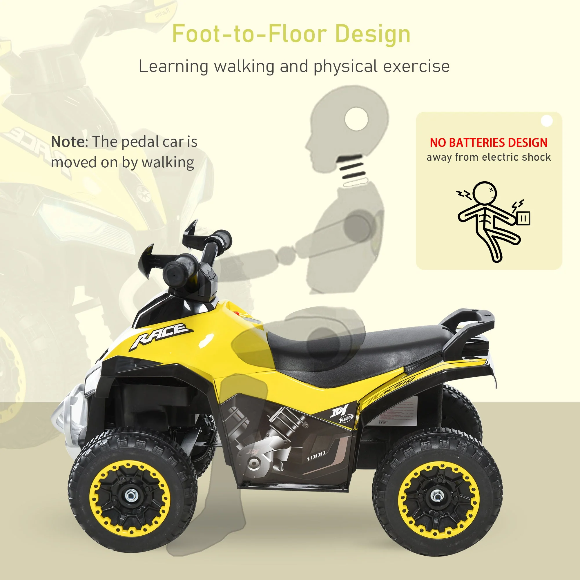 Homcom Toddler Ride On Cars Kids Motorbike Walker Foot To Floor Yellowithblack - Image 5